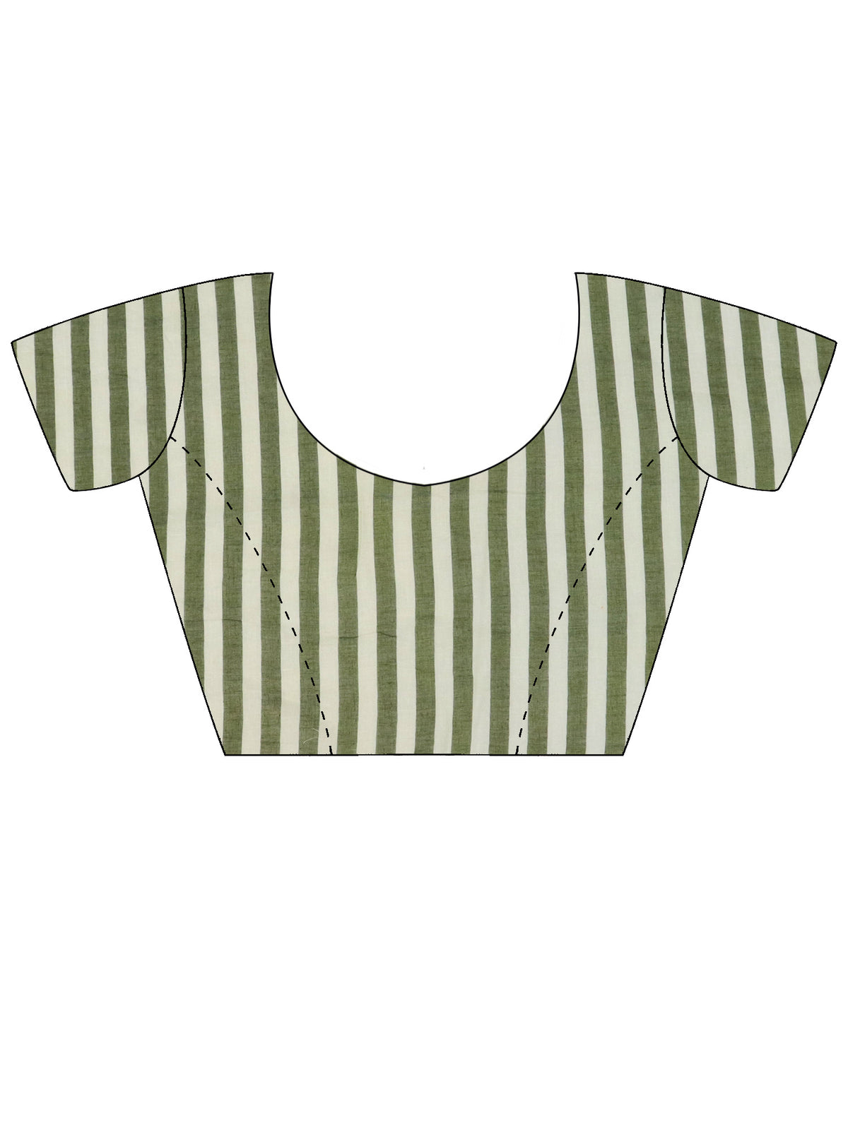 Unstitched green cotton blouse piece with striped design