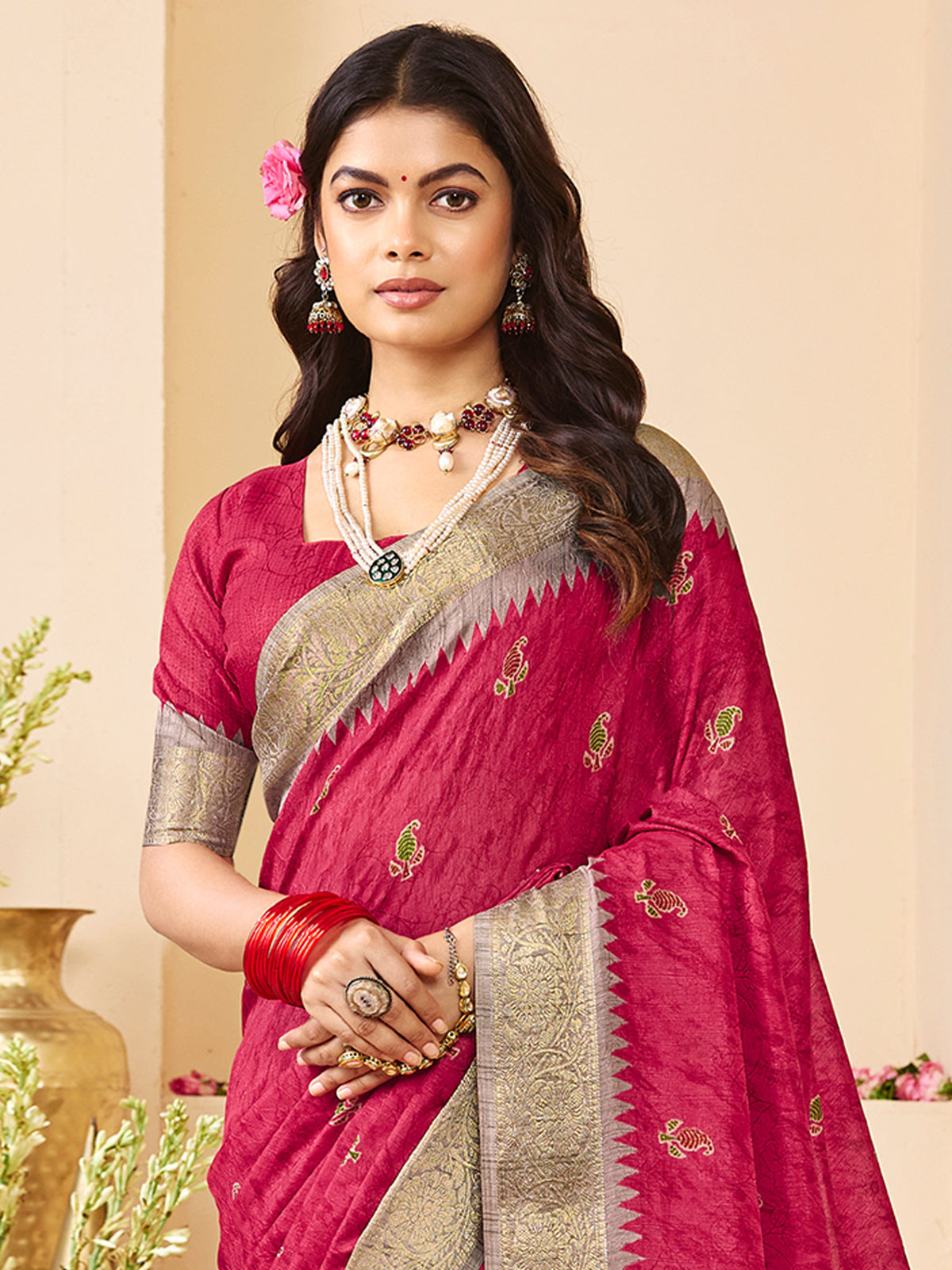 Pink Silk Blend saree – detail view 3