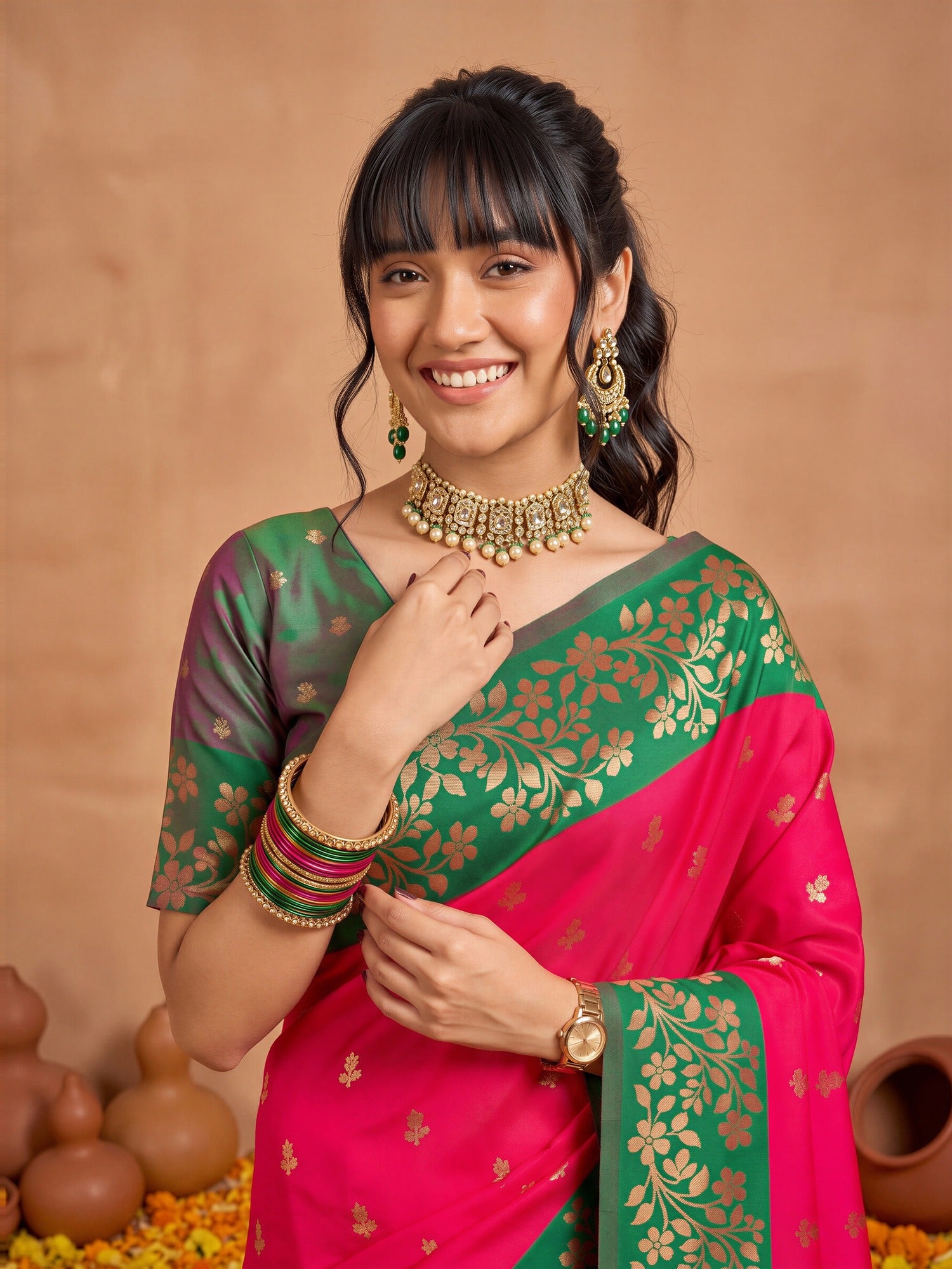 Pink Cotton Blend saree – detail view 4
