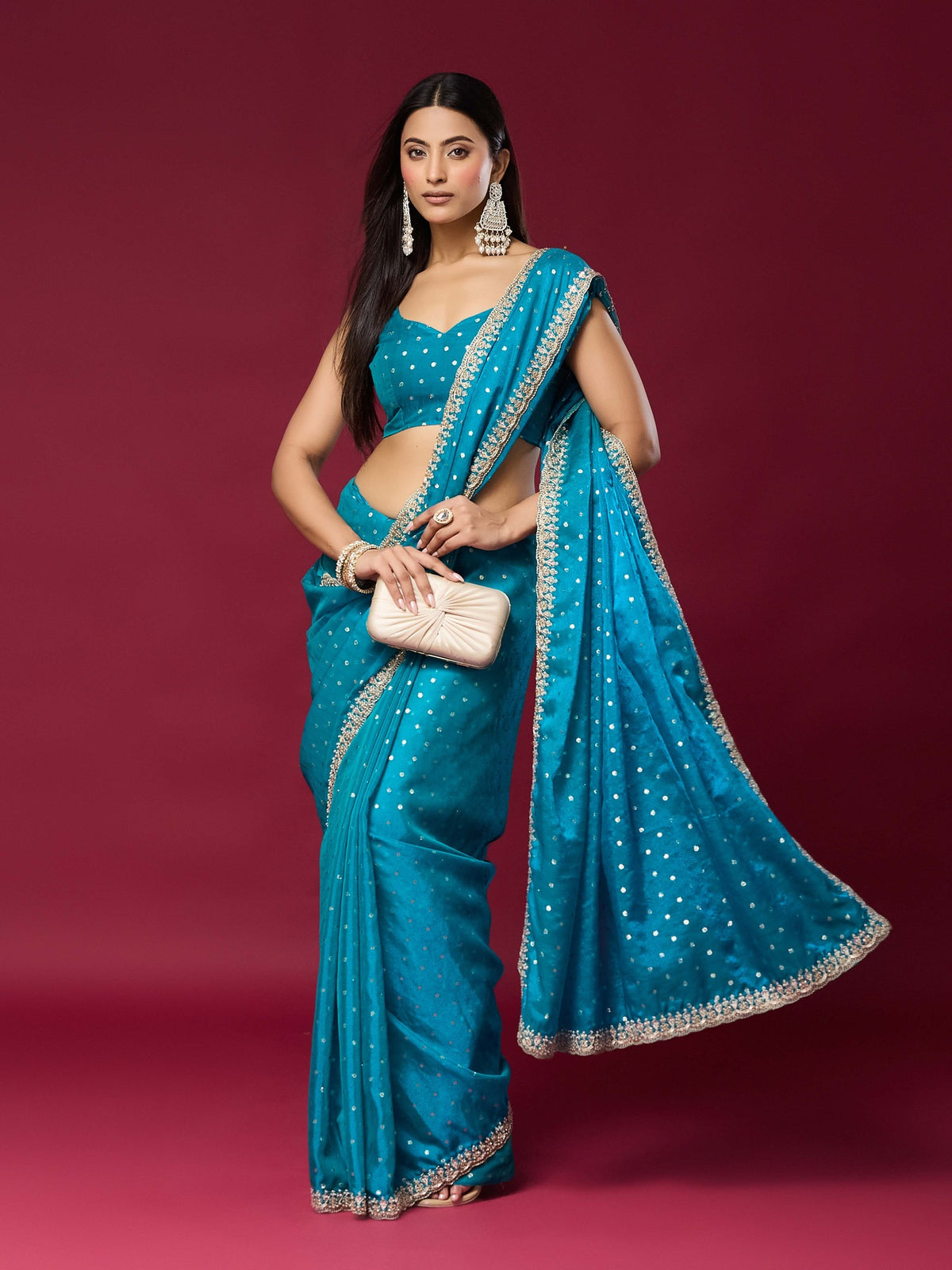 Turquoise Blue Georgette saree – detail view 5