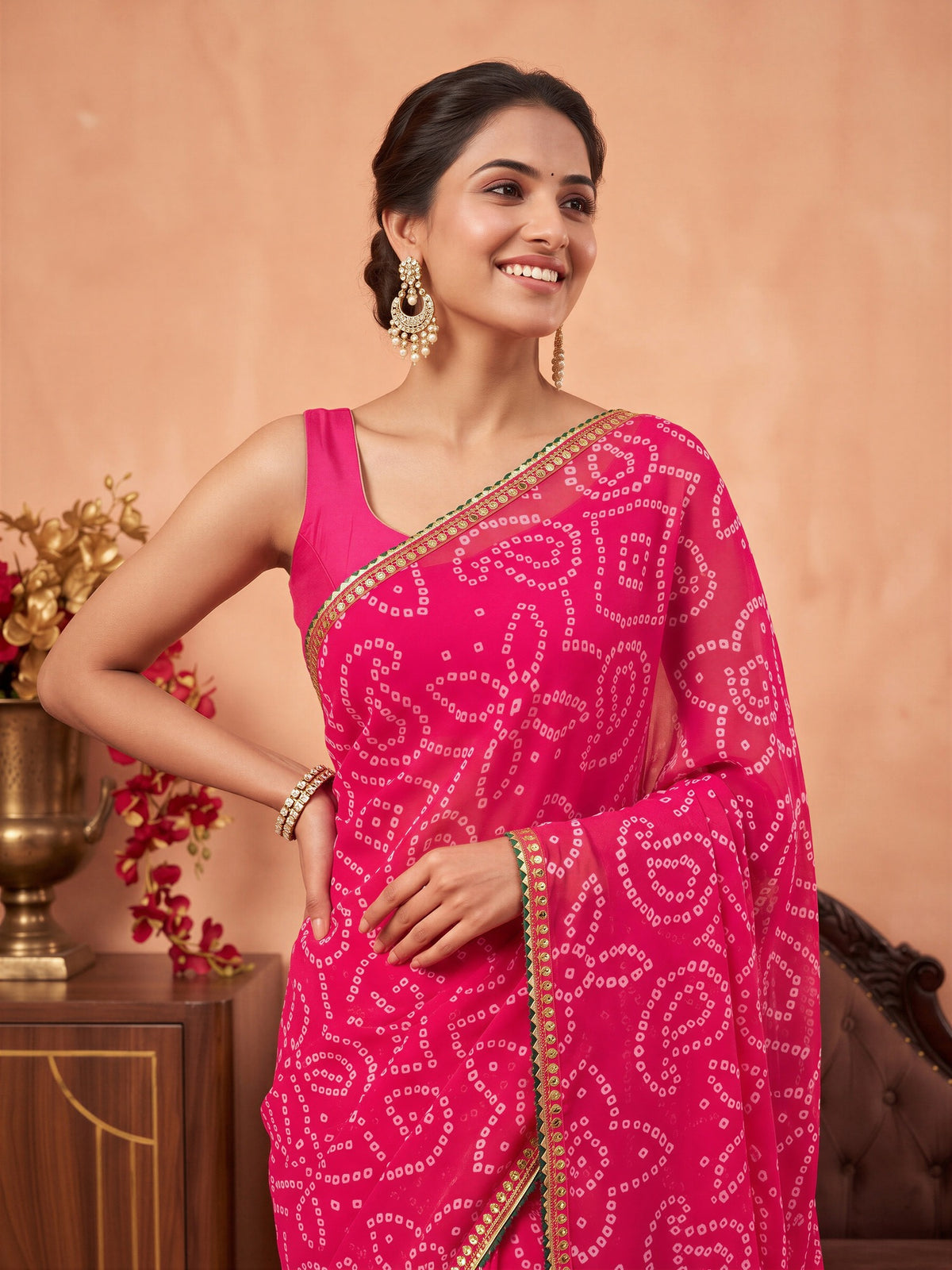 Pink Georgette saree – detail view 3