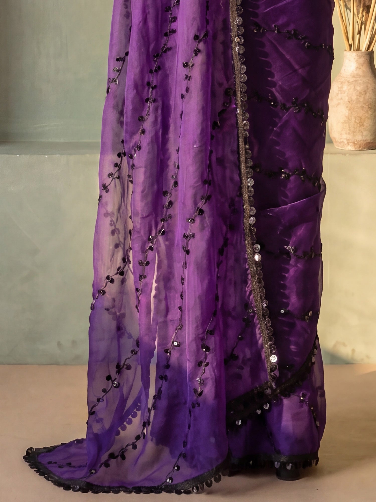 Purple Chiffon saree – detail view 5