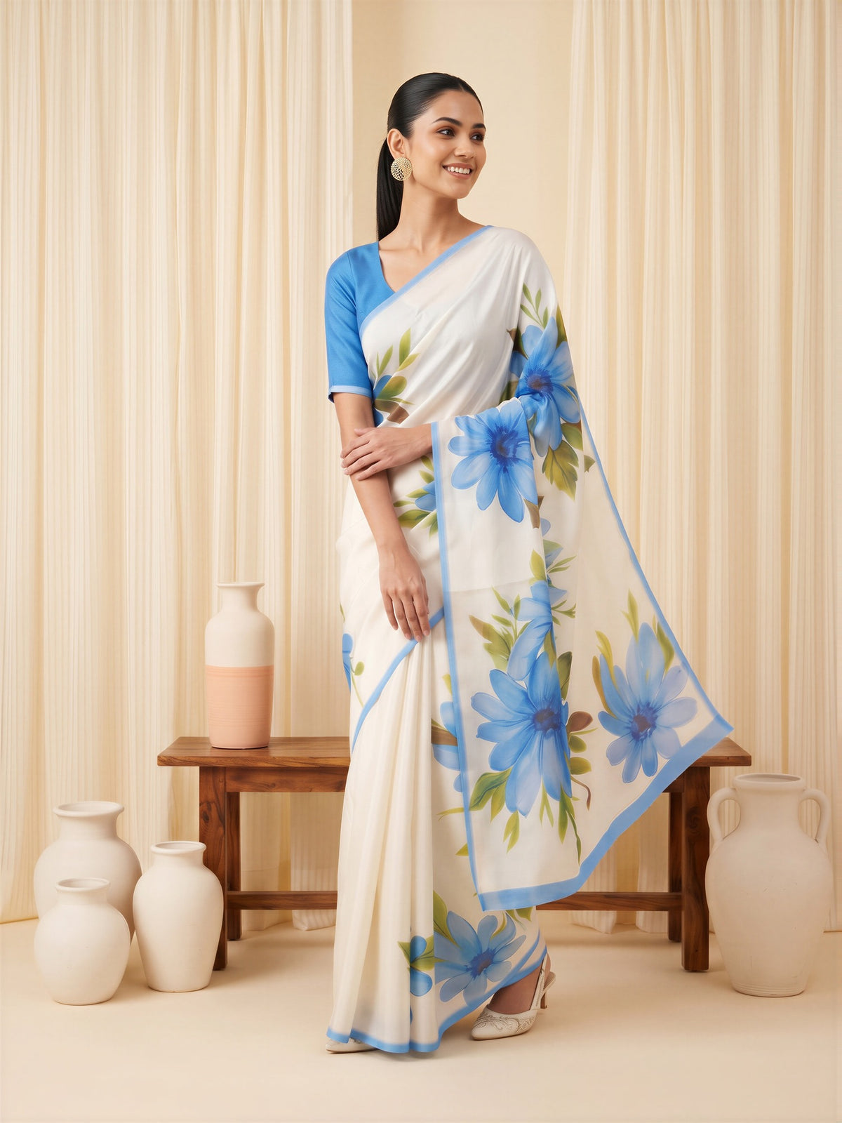 Light Blue Chiffon saree – detail view 3