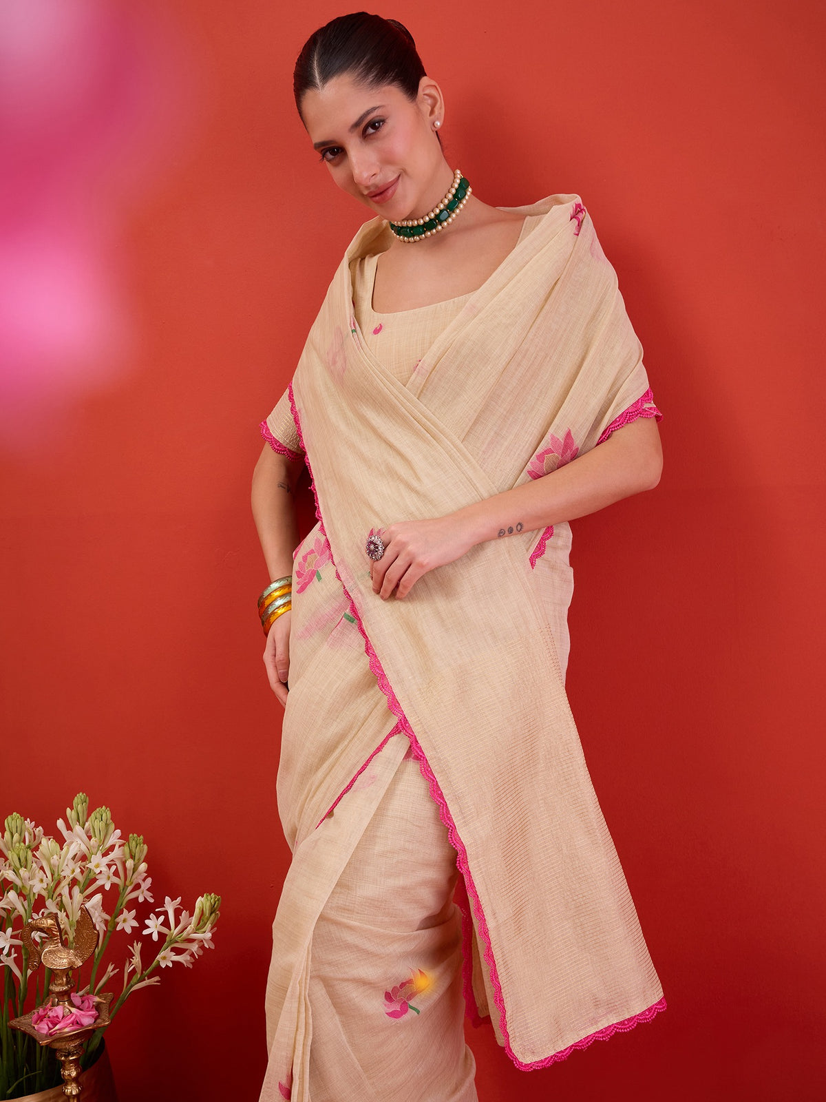 Off White Chanderi Cotton saree – detail view 3