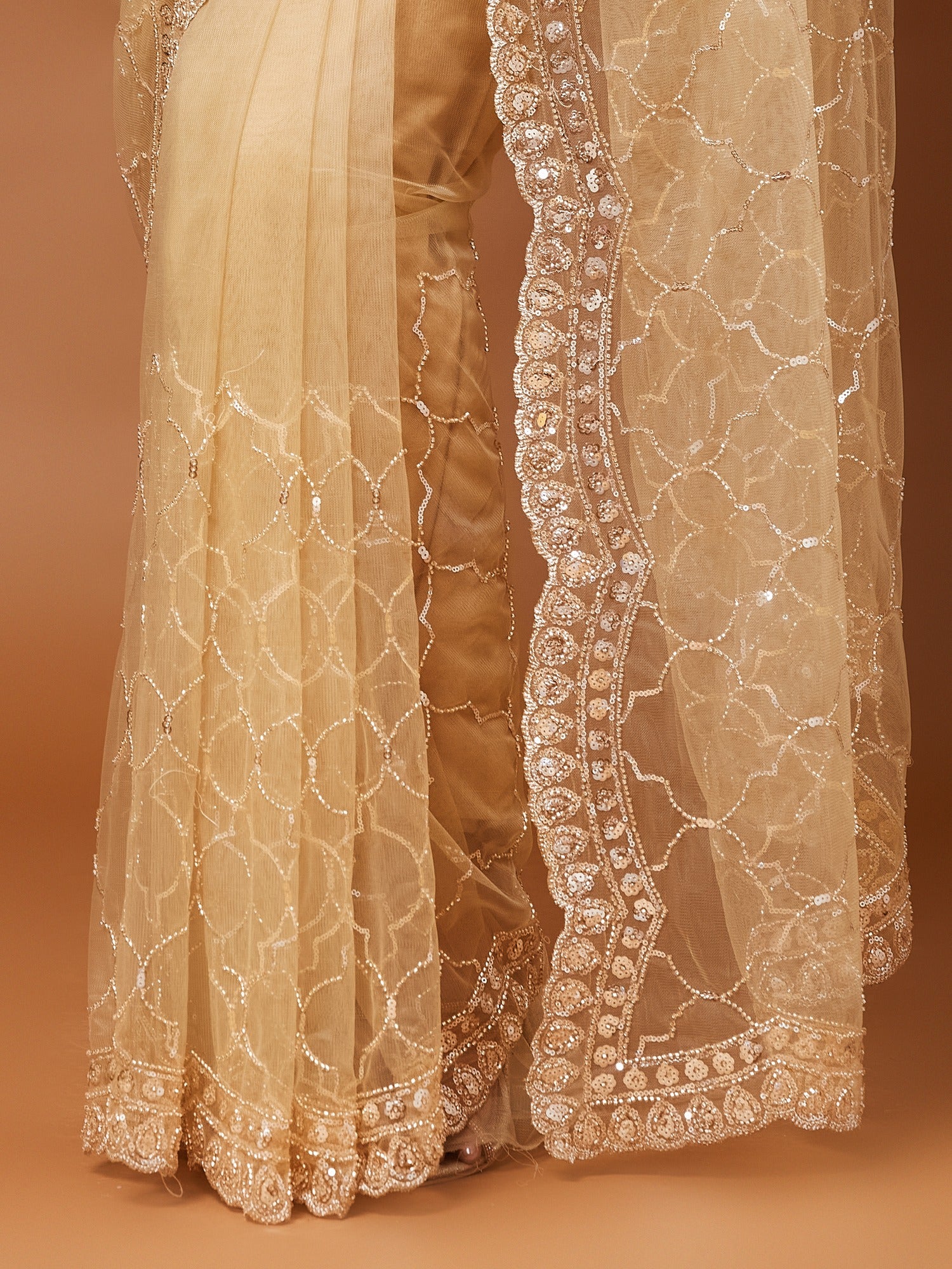 Beige Net saree – detail view 6