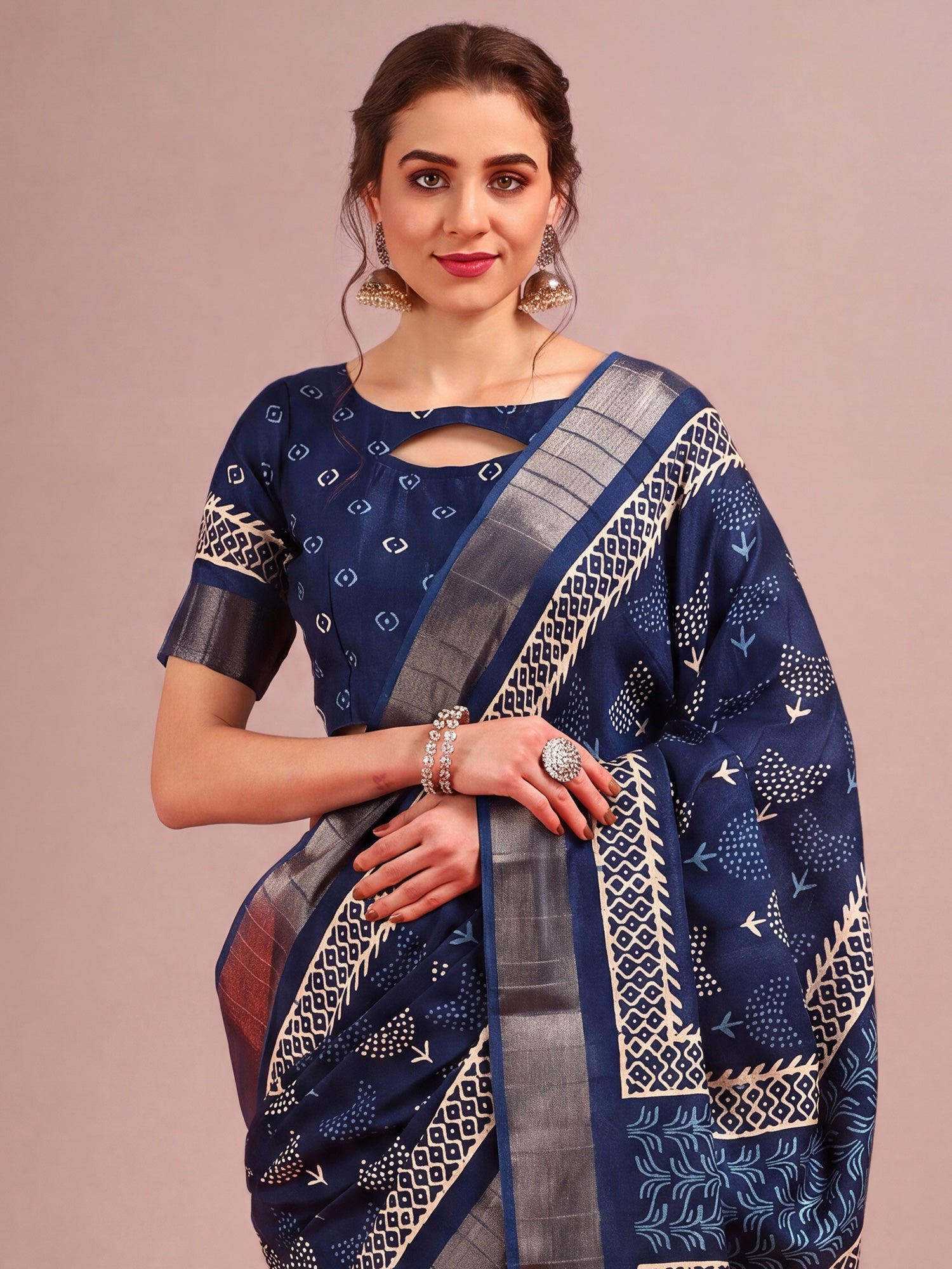 Navy Blue Cotton Silk saree – detail view 3