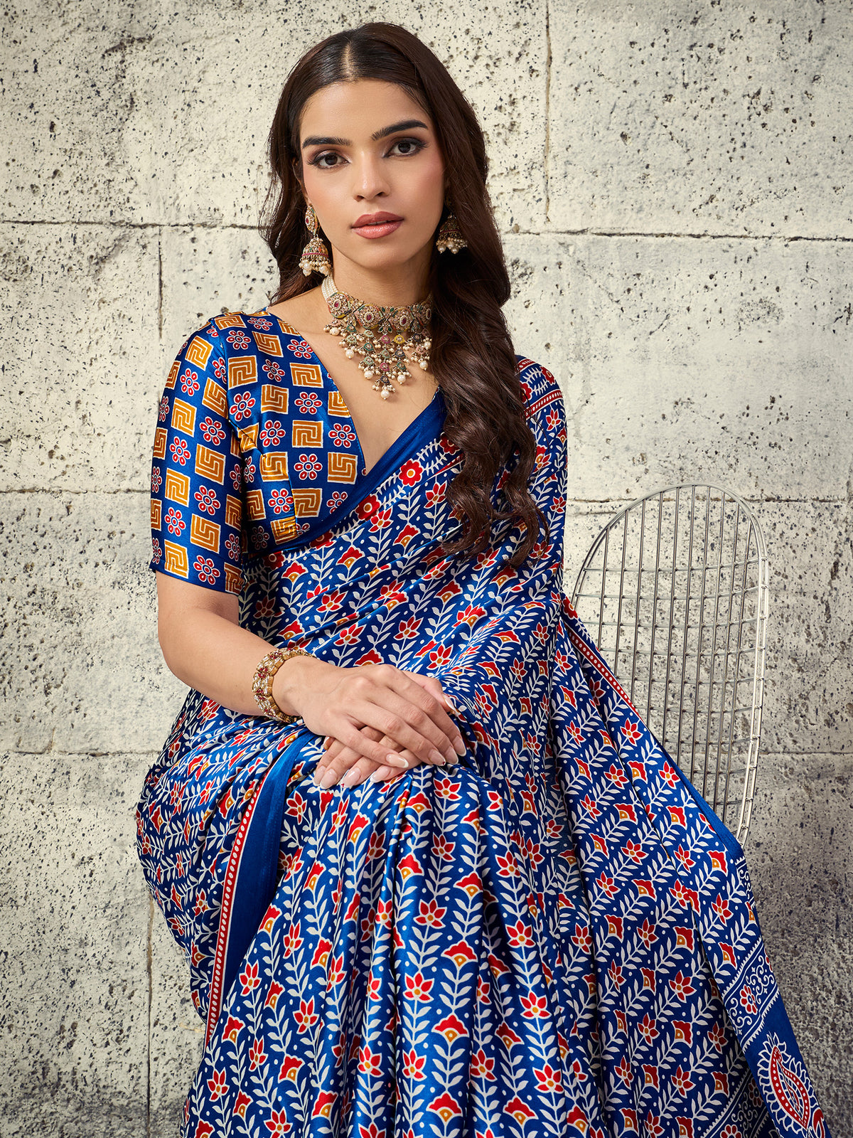 Blue Satin saree – detail view 3