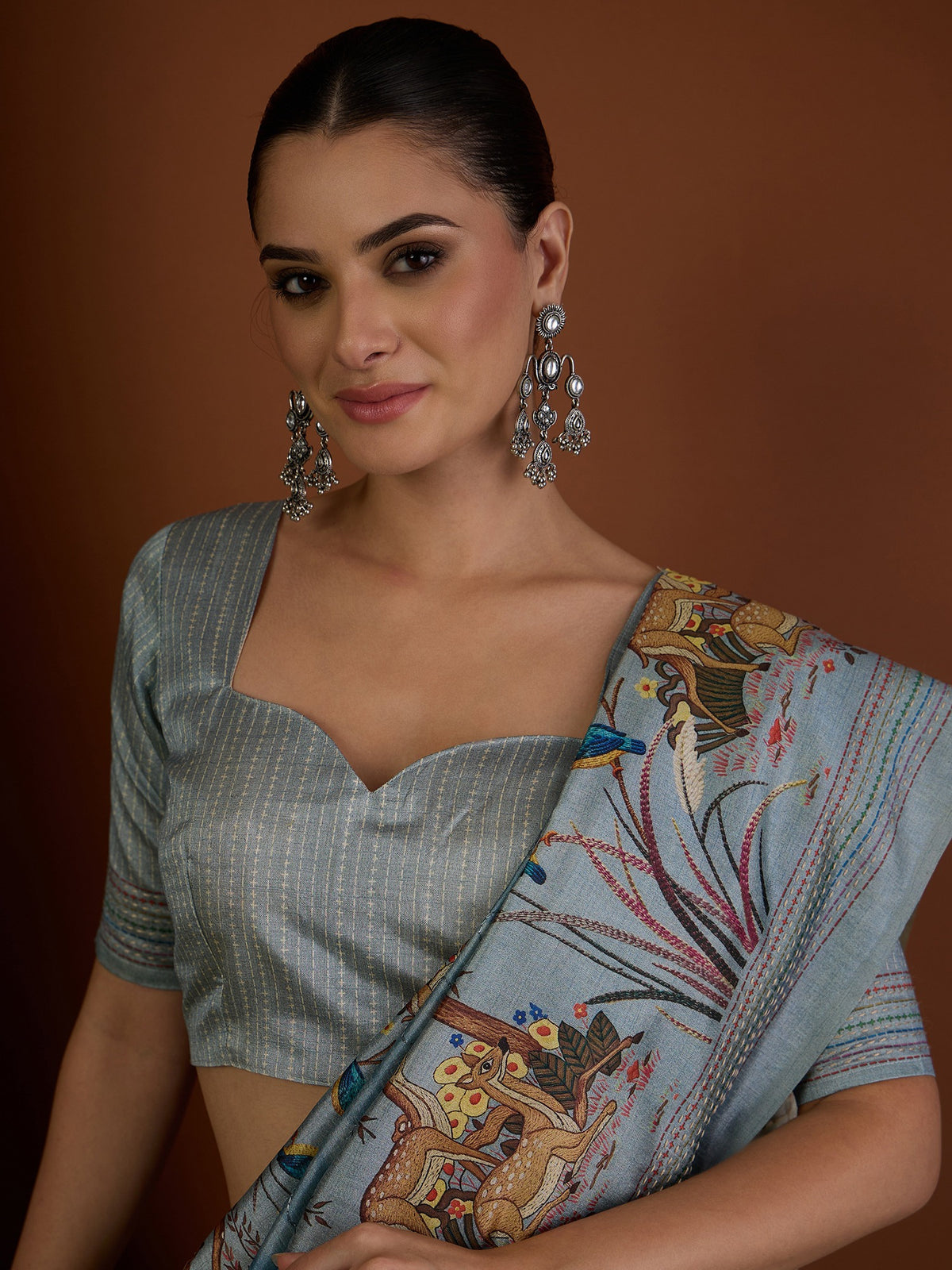 Light Blue art silk saree view 6