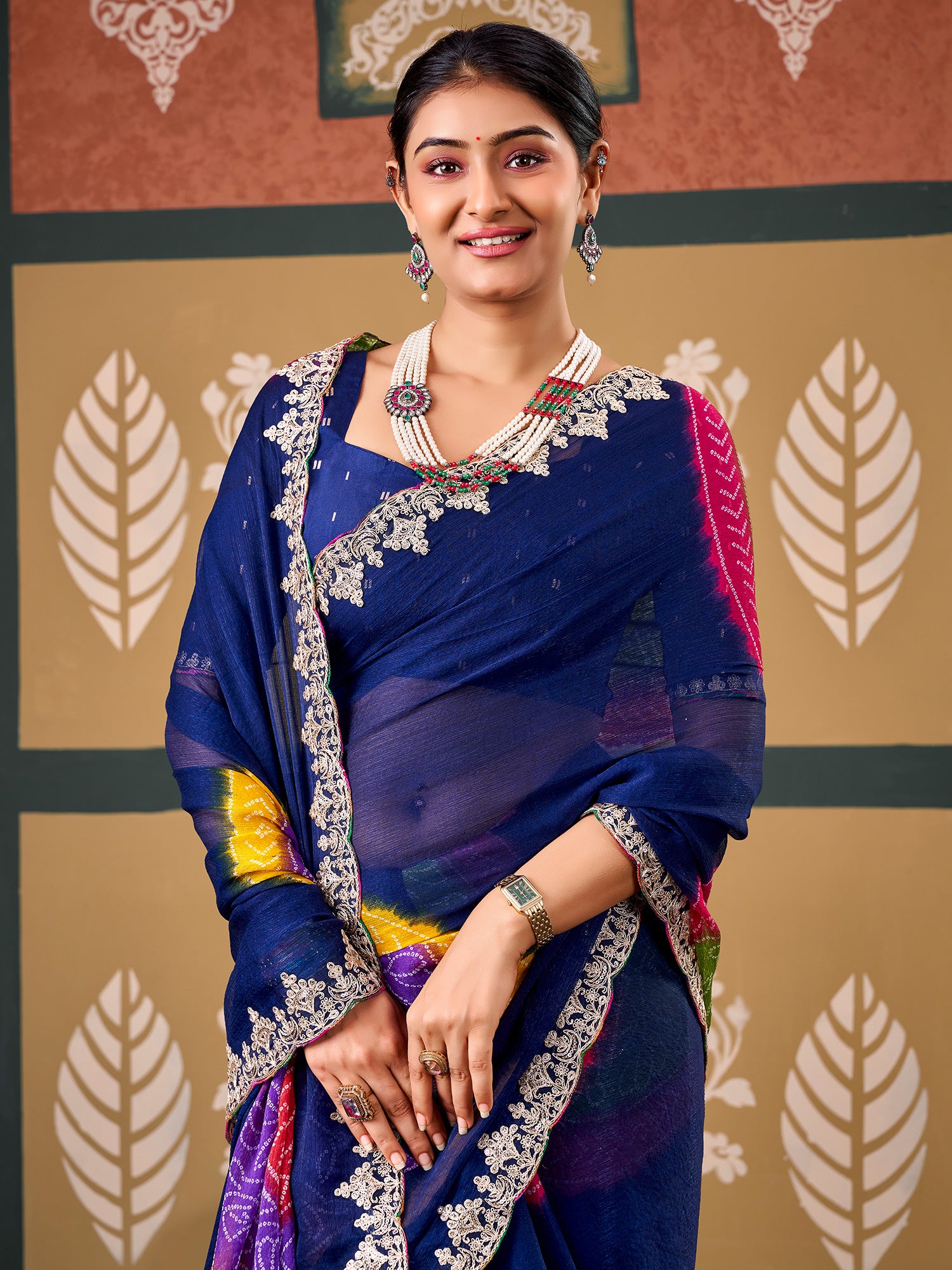 Navy Blue Chiffon saree – detail view 2
