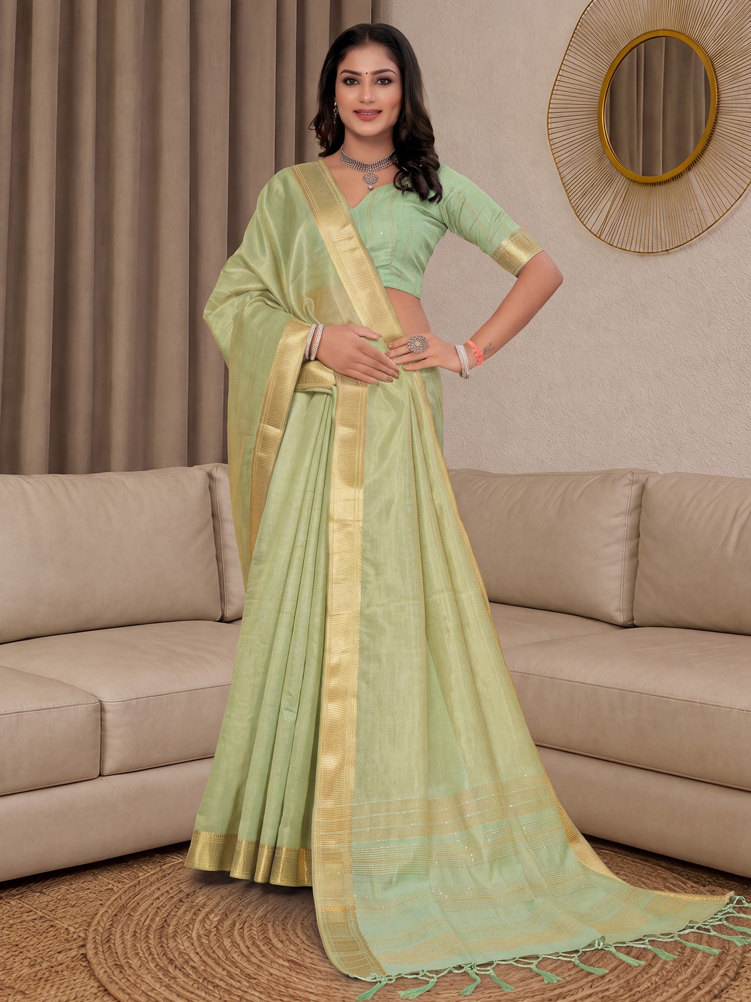 Light Green Cotton Silk saree – detail view 2