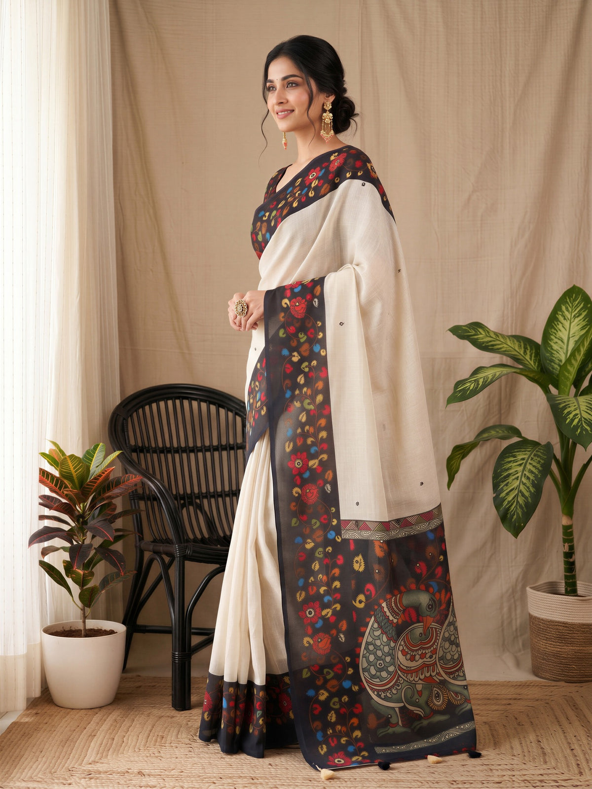 Off White Linen Blend saree – detail view 2