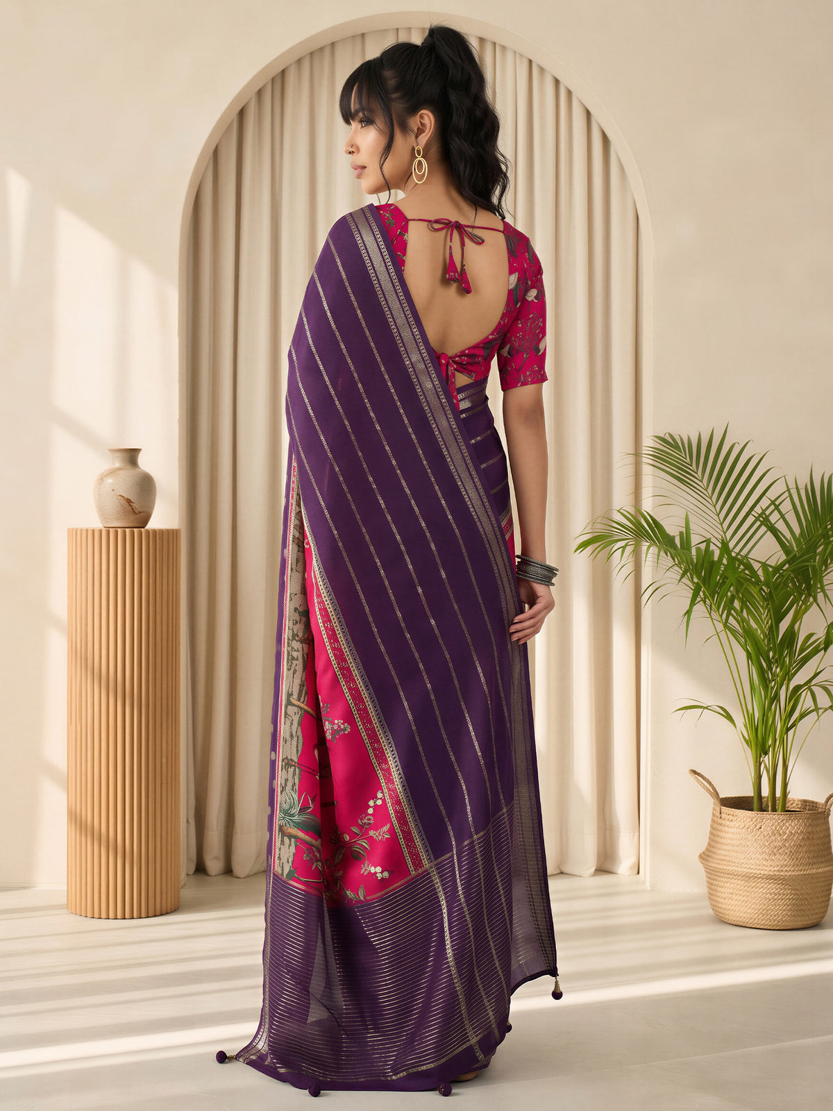 Purple Viscose Silk saree – detail view 1