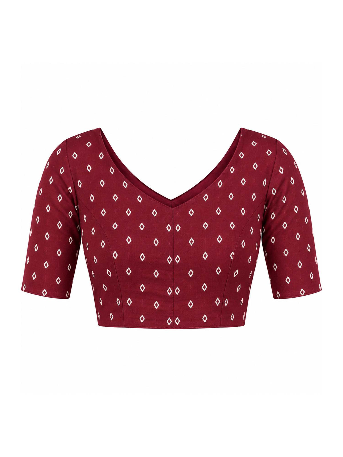 Unstitched red tussar silk blouse piece with ethnic motif design