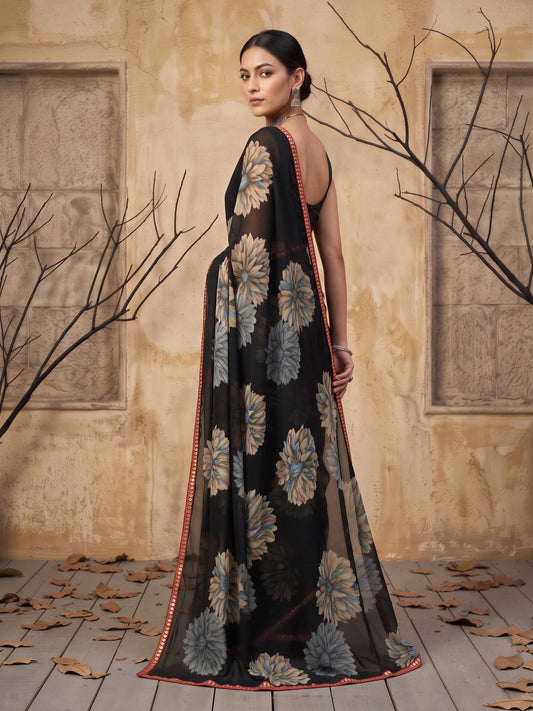 Black Georgette saree – detail view 1