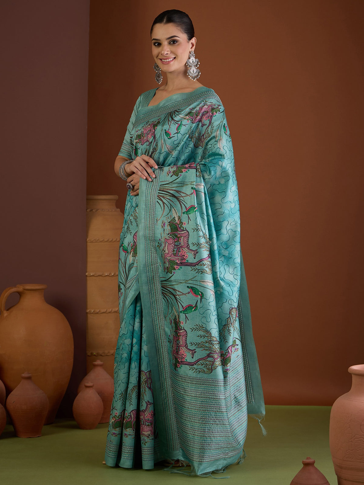 Light Blue art silk saree view 3