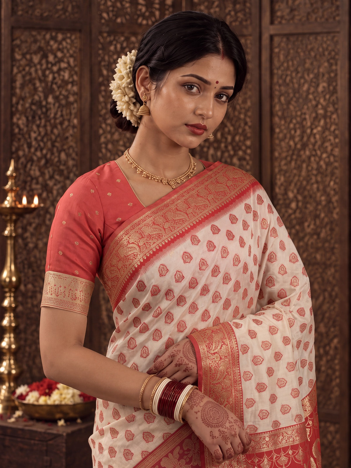 White Banarasi Silk saree – detail view 1