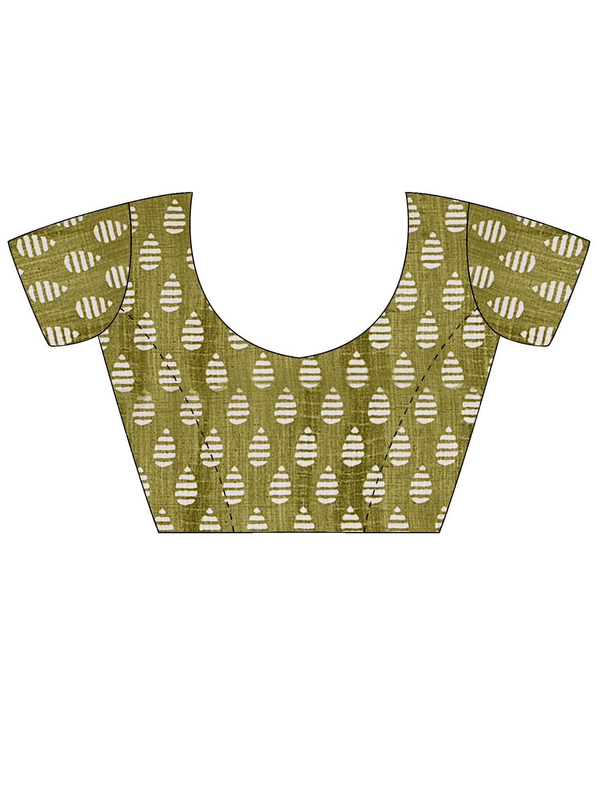 Unstitched olive cotton blend blouse piece with ethnic motif design