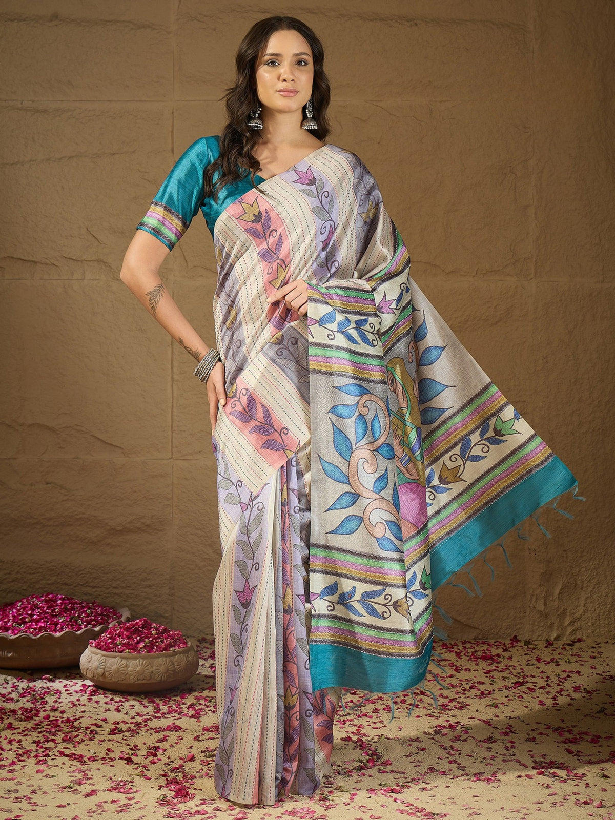 Multicolored art silk saree view 3