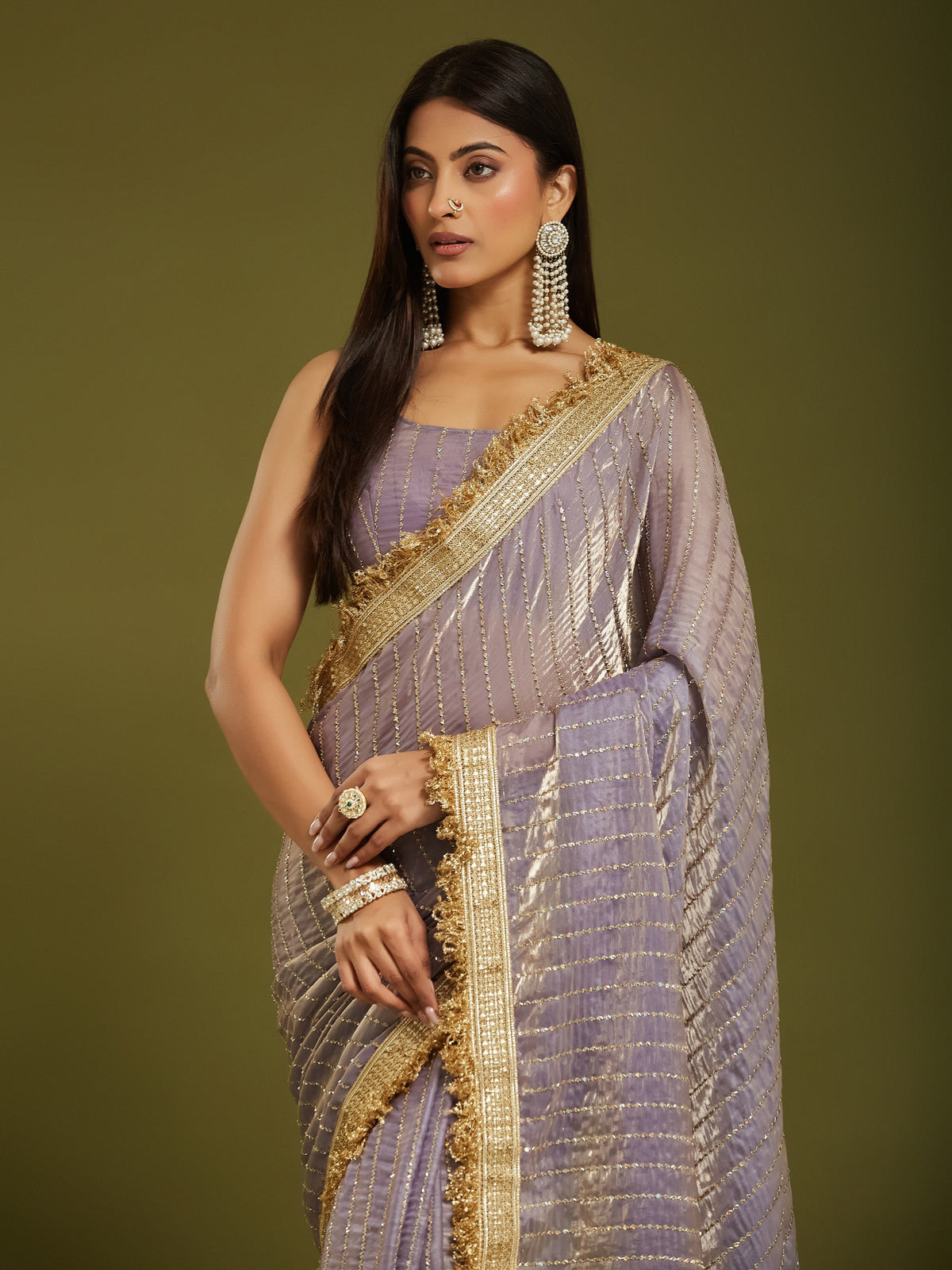 Lavender Satin saree – detail view 6
