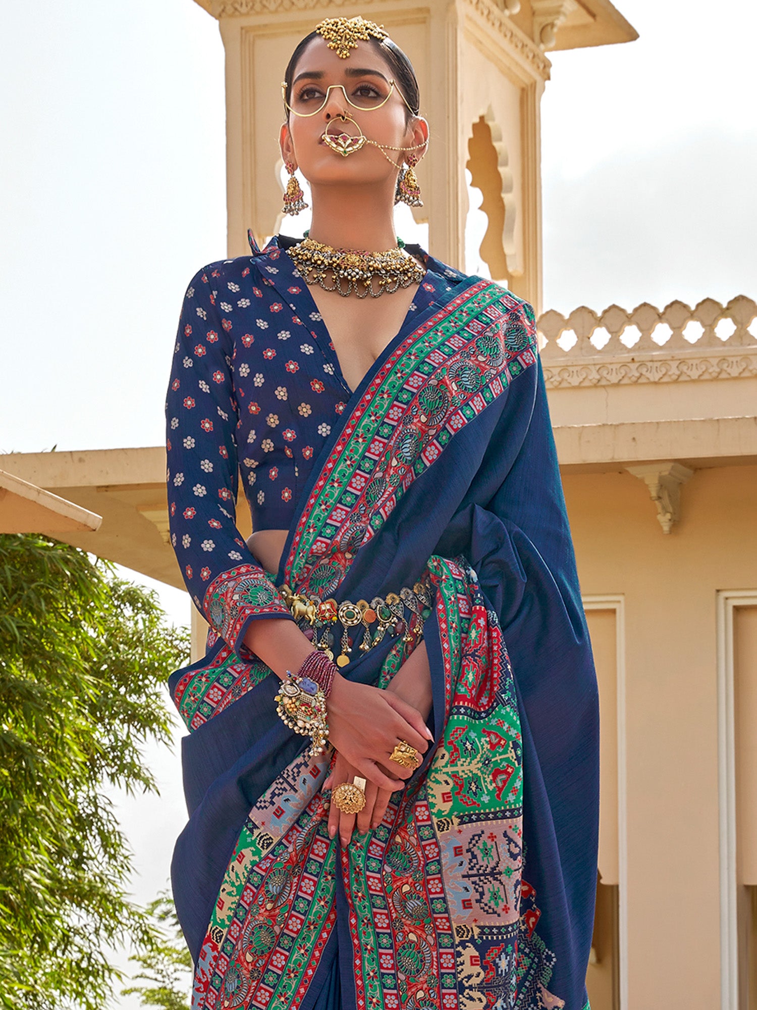 Blue Silk Blend saree – detail view 3