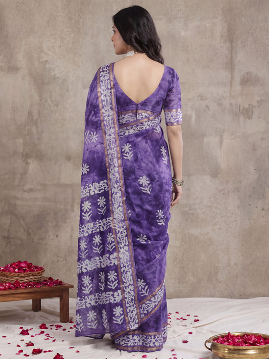 Purple Cotton saree – detail view 1