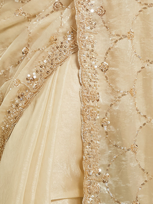 Cream Satin saree – detail view 1