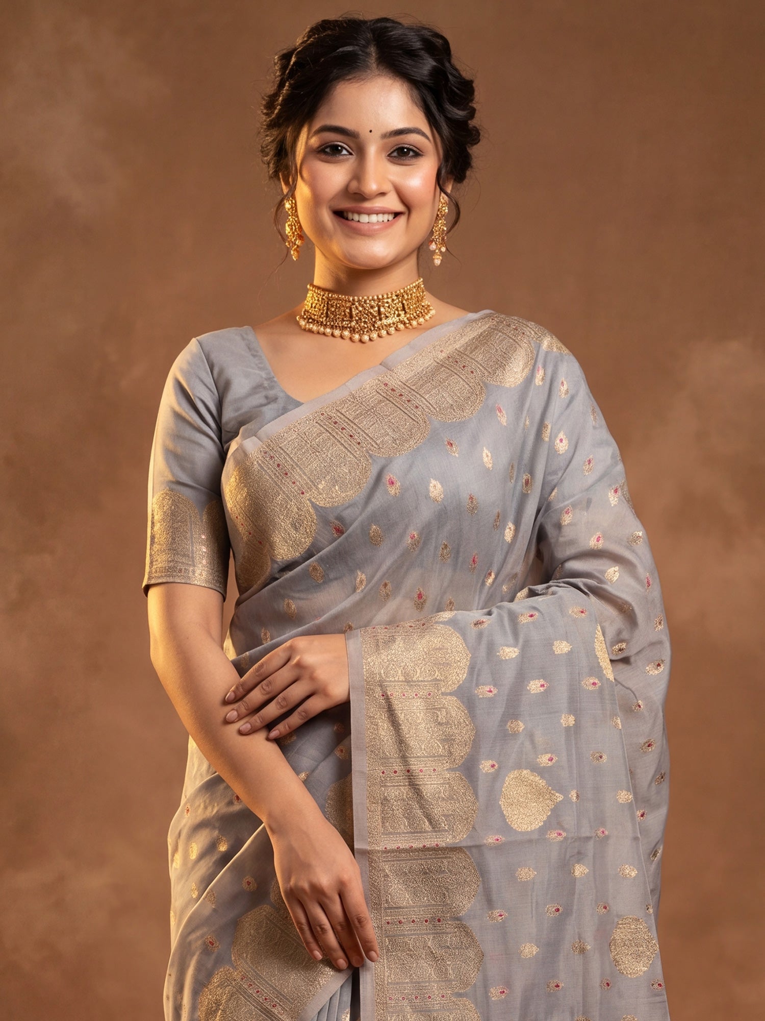 Grey Silk Blend saree – detail view 4