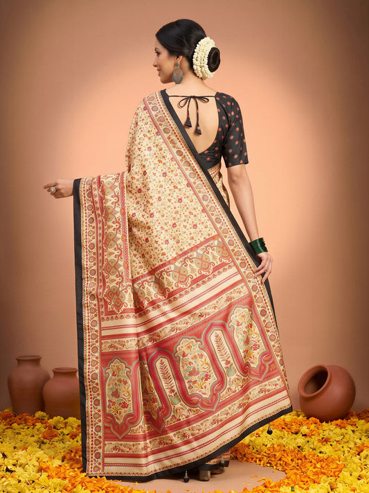 Cream Silk Blend saree – detail view 1