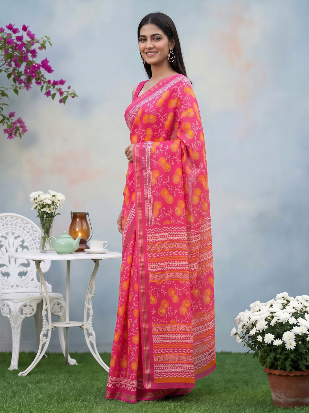 Pink Crepe saree – detail view 2