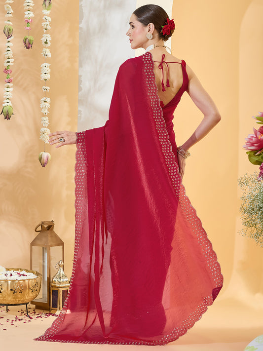 Red Satin saree – detail view 1