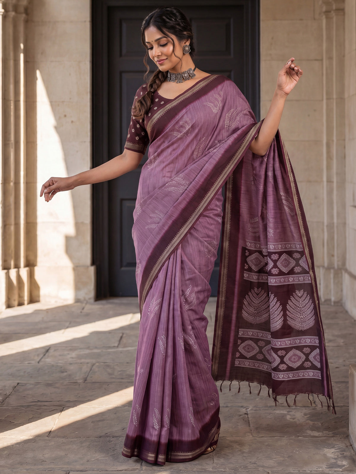 Purple Tussar Silk saree – detail view 3