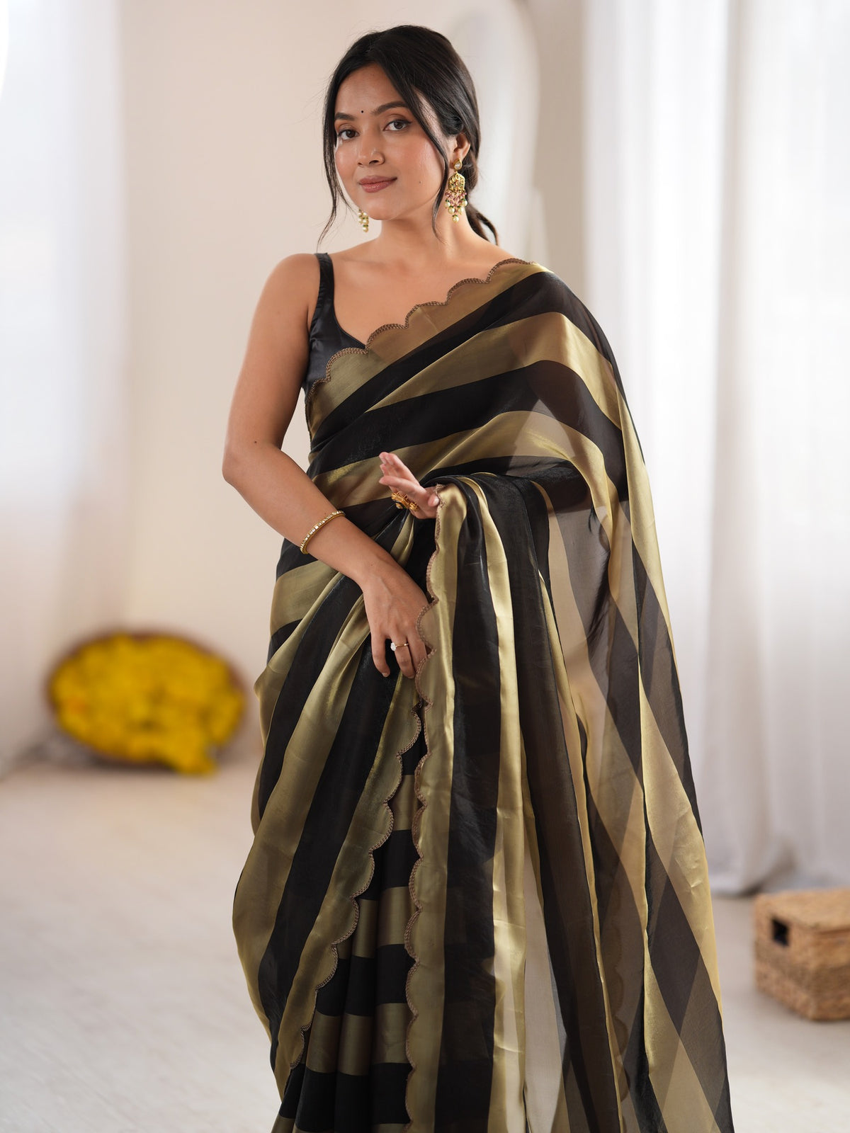 Black Satin saree – detail view 3