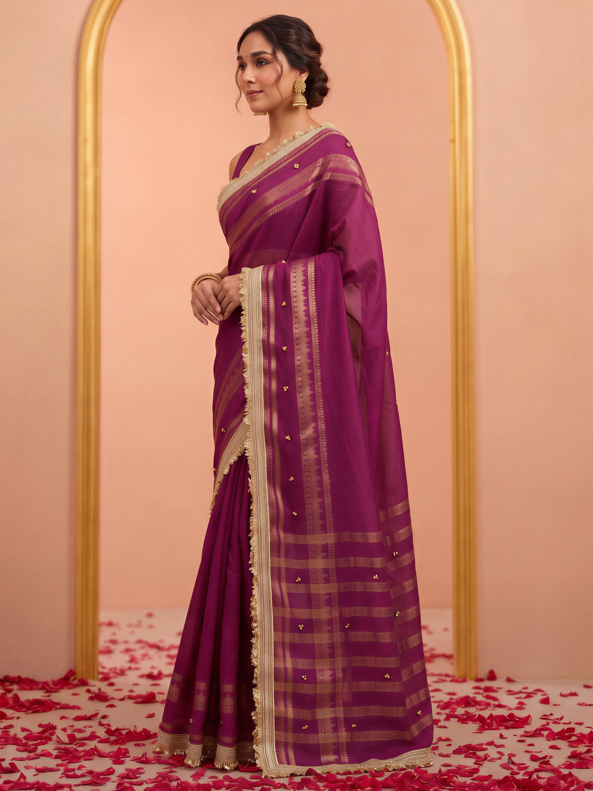Purple soft silk saree view 2