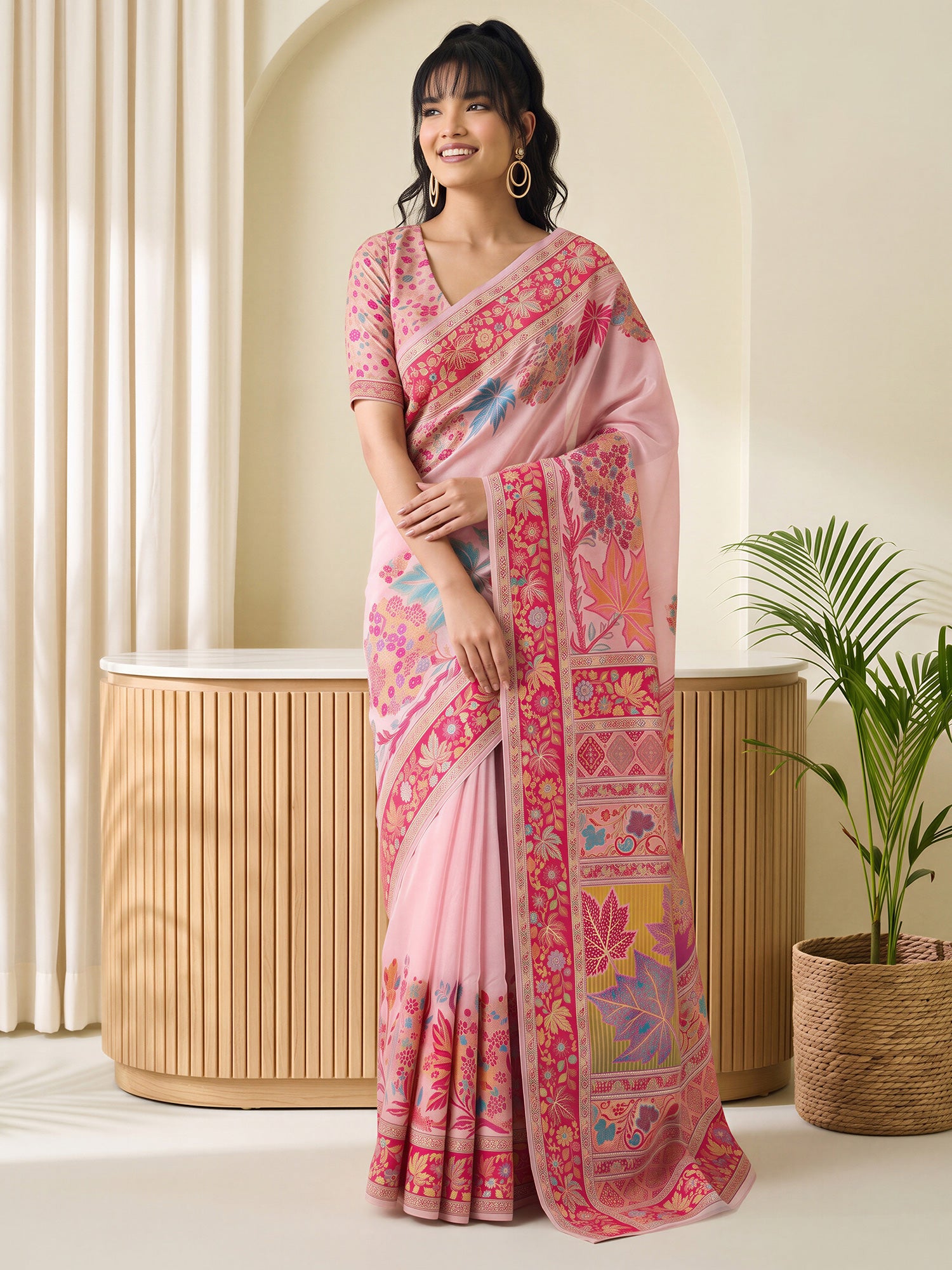 Pink Pashmina Silk saree – detail view 3