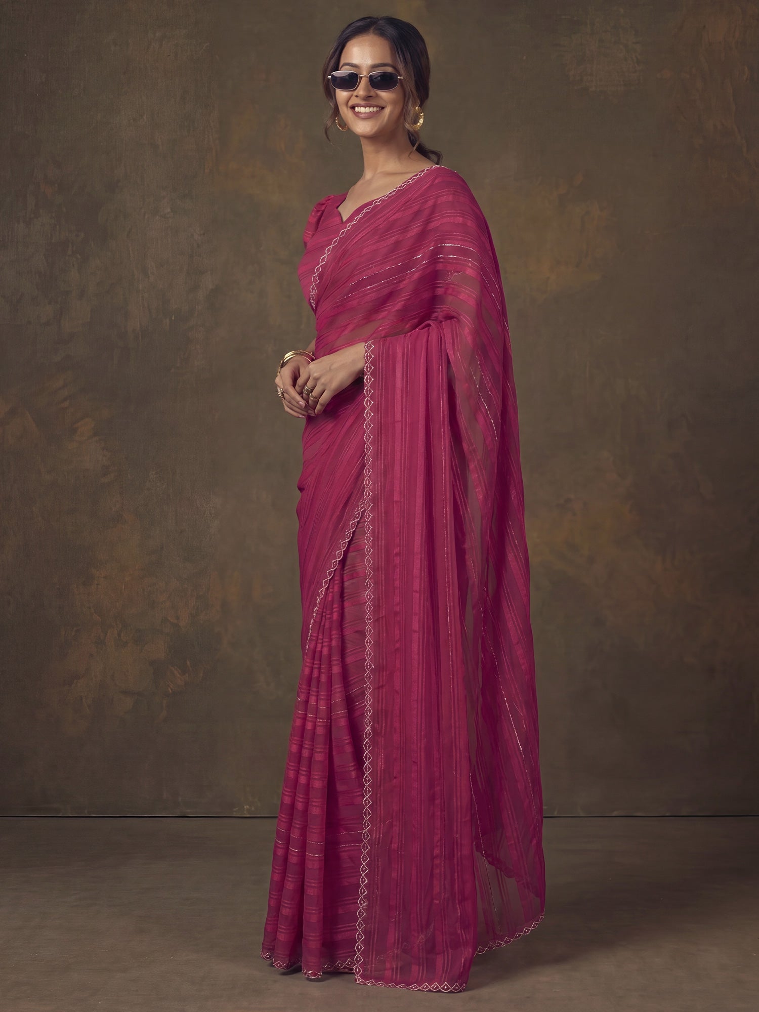 Pink Georgette saree – detail view 2