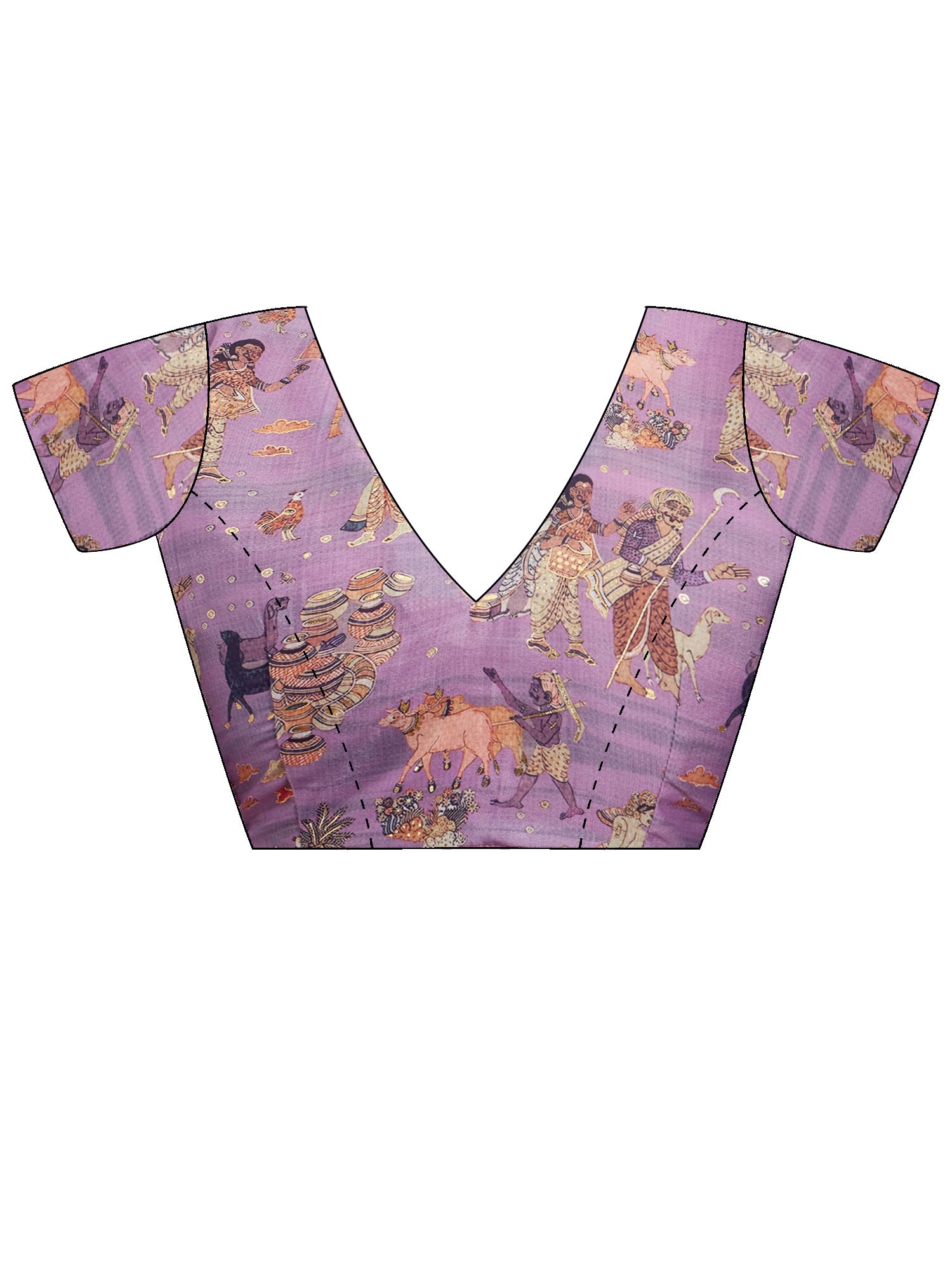 Unstitched lavender georgette blouse piece with kalamkari design