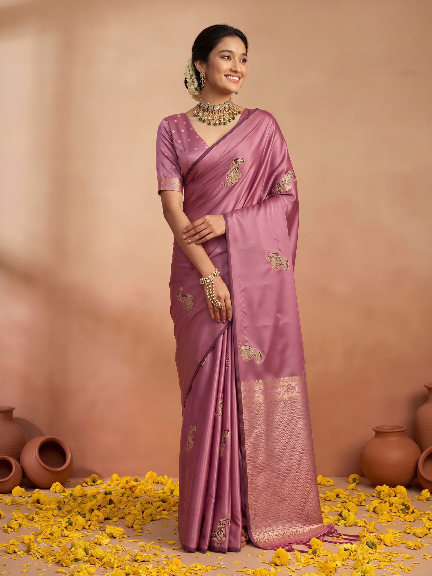 Mauve Satin Silk saree – detail view 3