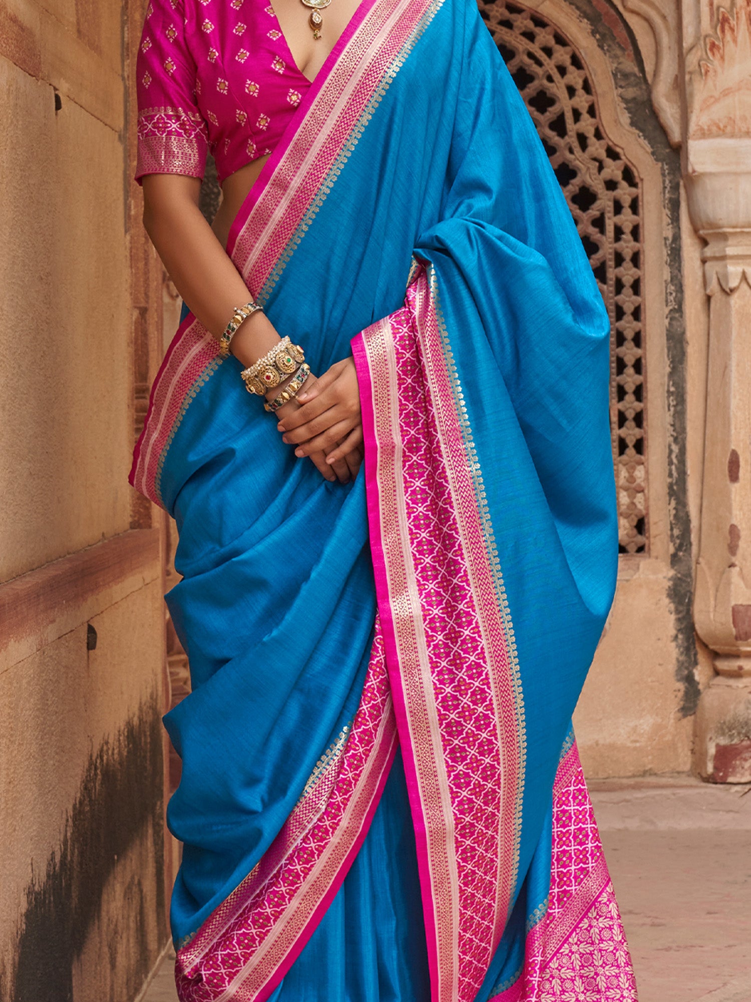 Turquoise Blue Silk Blend saree – detail view 2