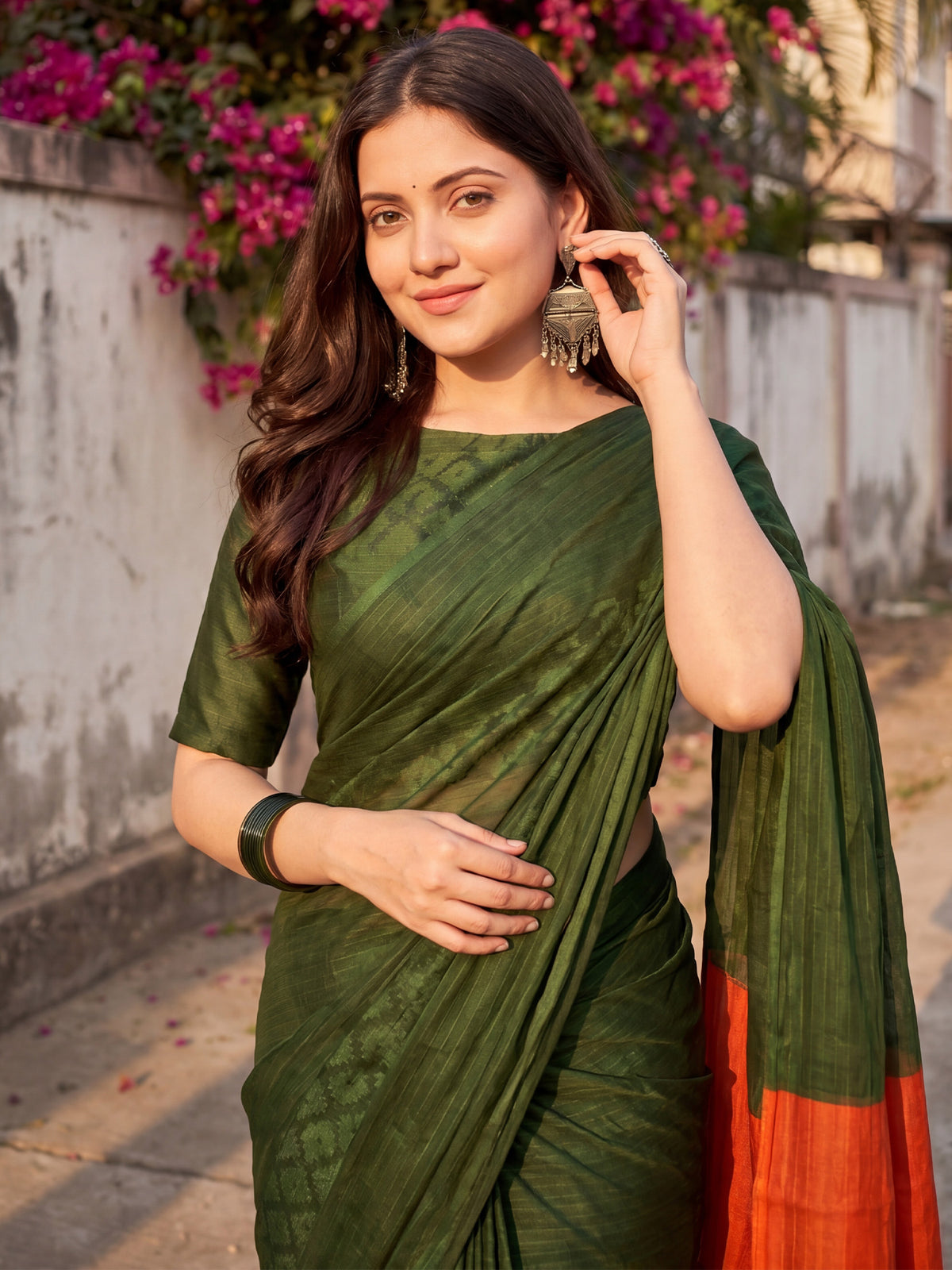 Green Cotton saree – detail view 4