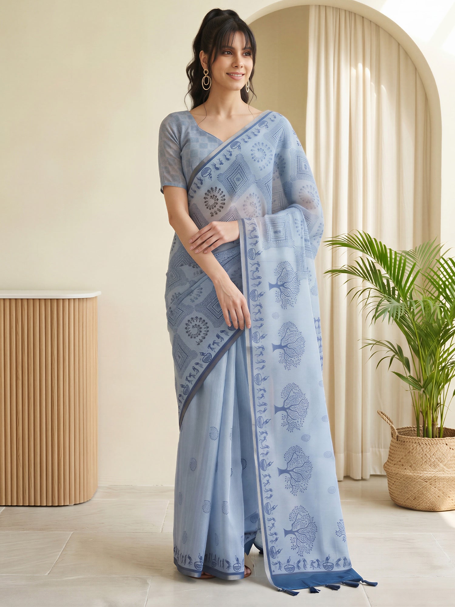 Light Blue Cotton Linen saree – detail view 3