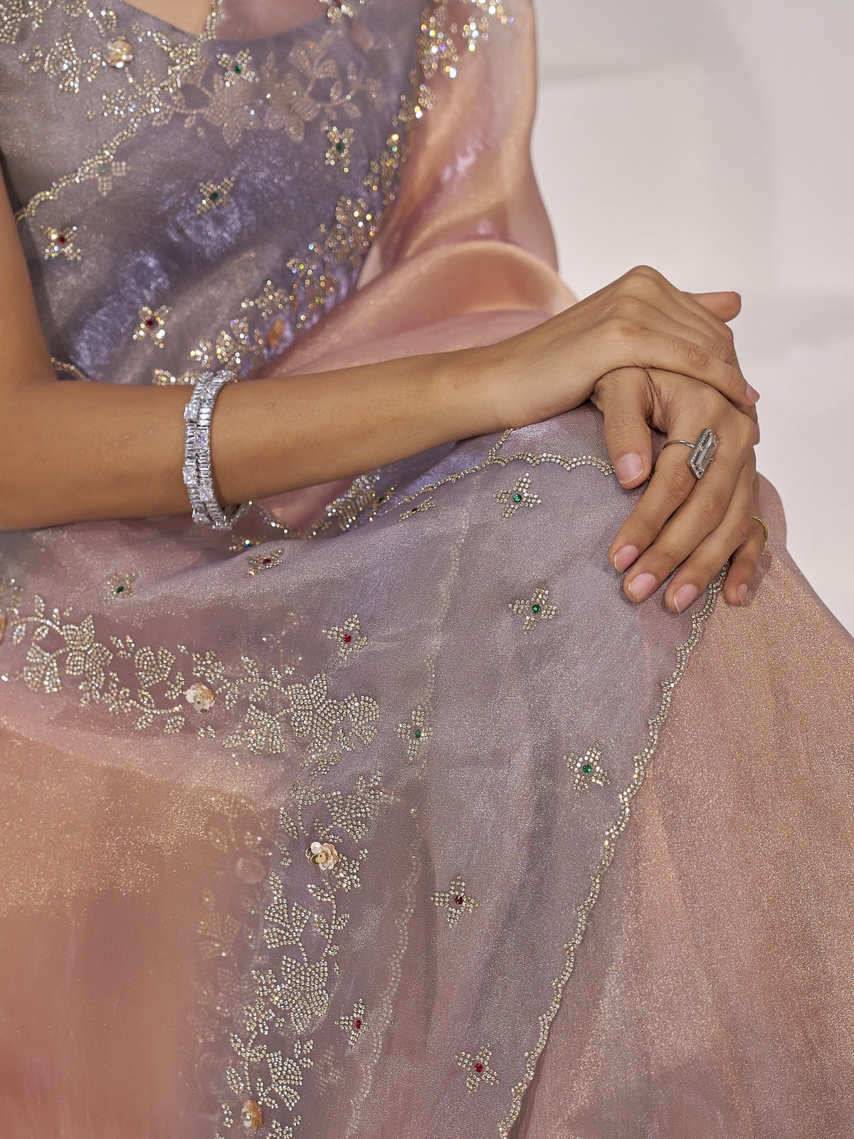 Peach organza saree view 5