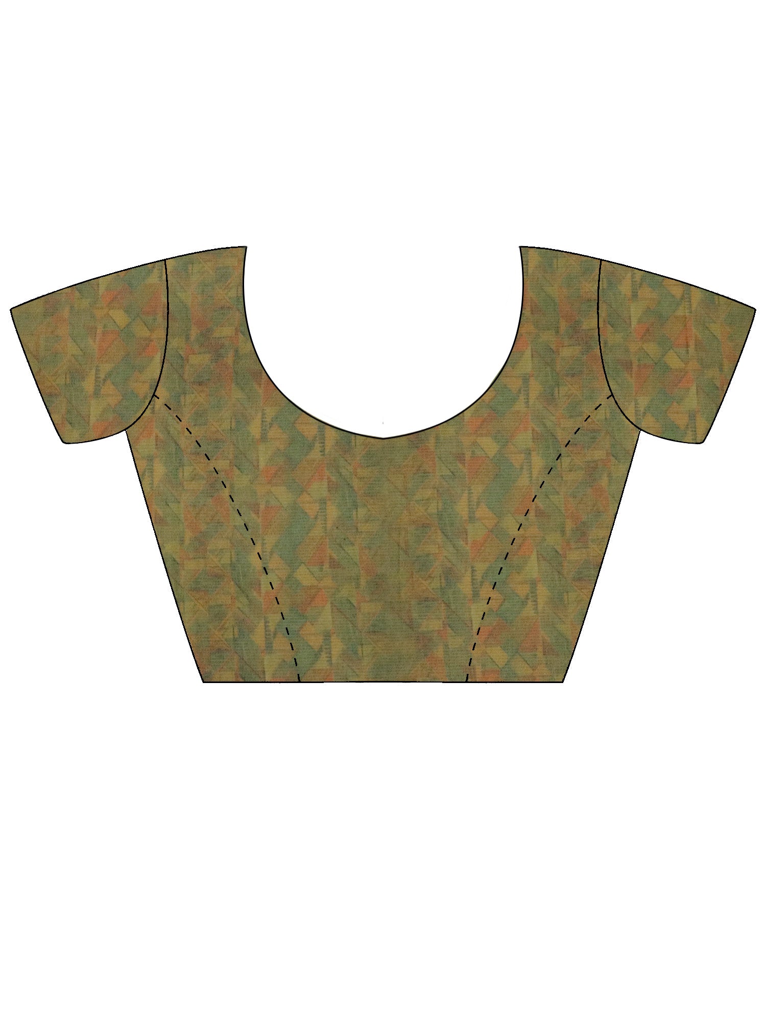 Unstitched olive cotton silk blouse piece with geometric design