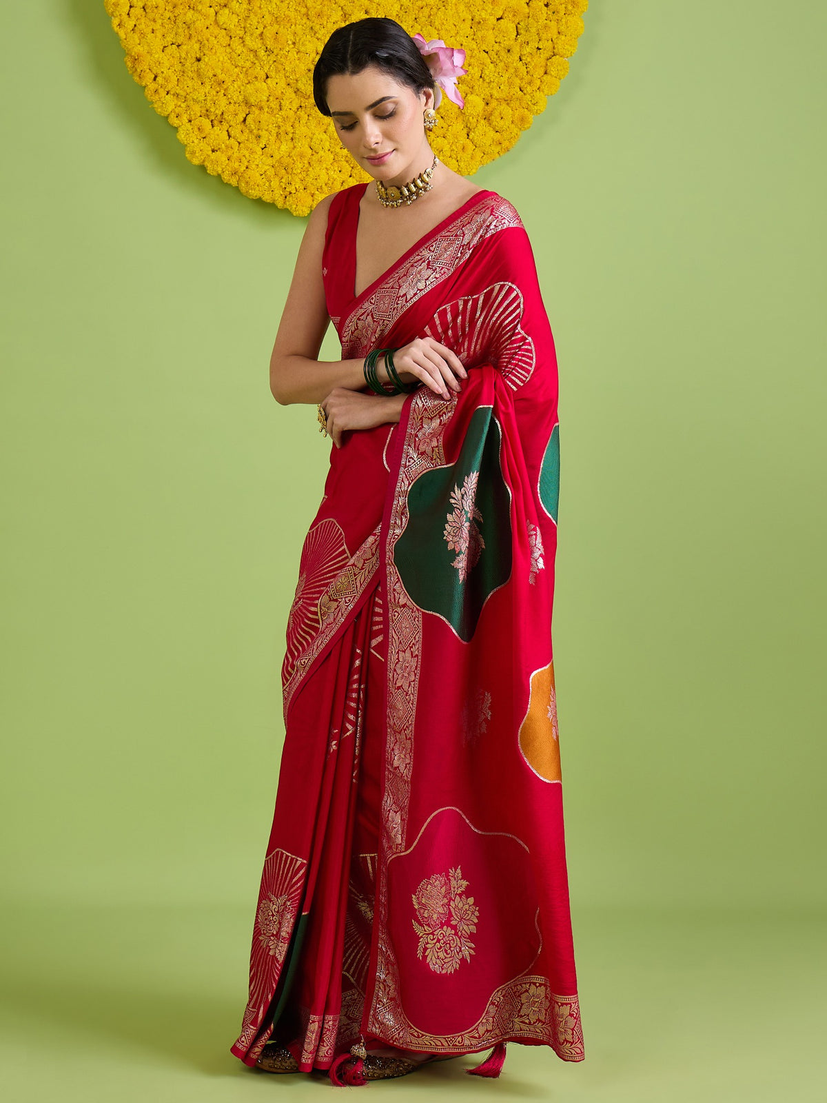 Red Silk Blend saree – detail view 3