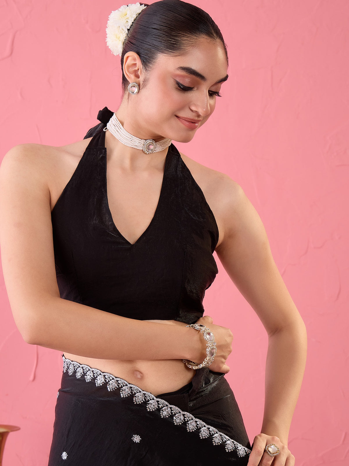 Black Paper Silk saree – detail view 5