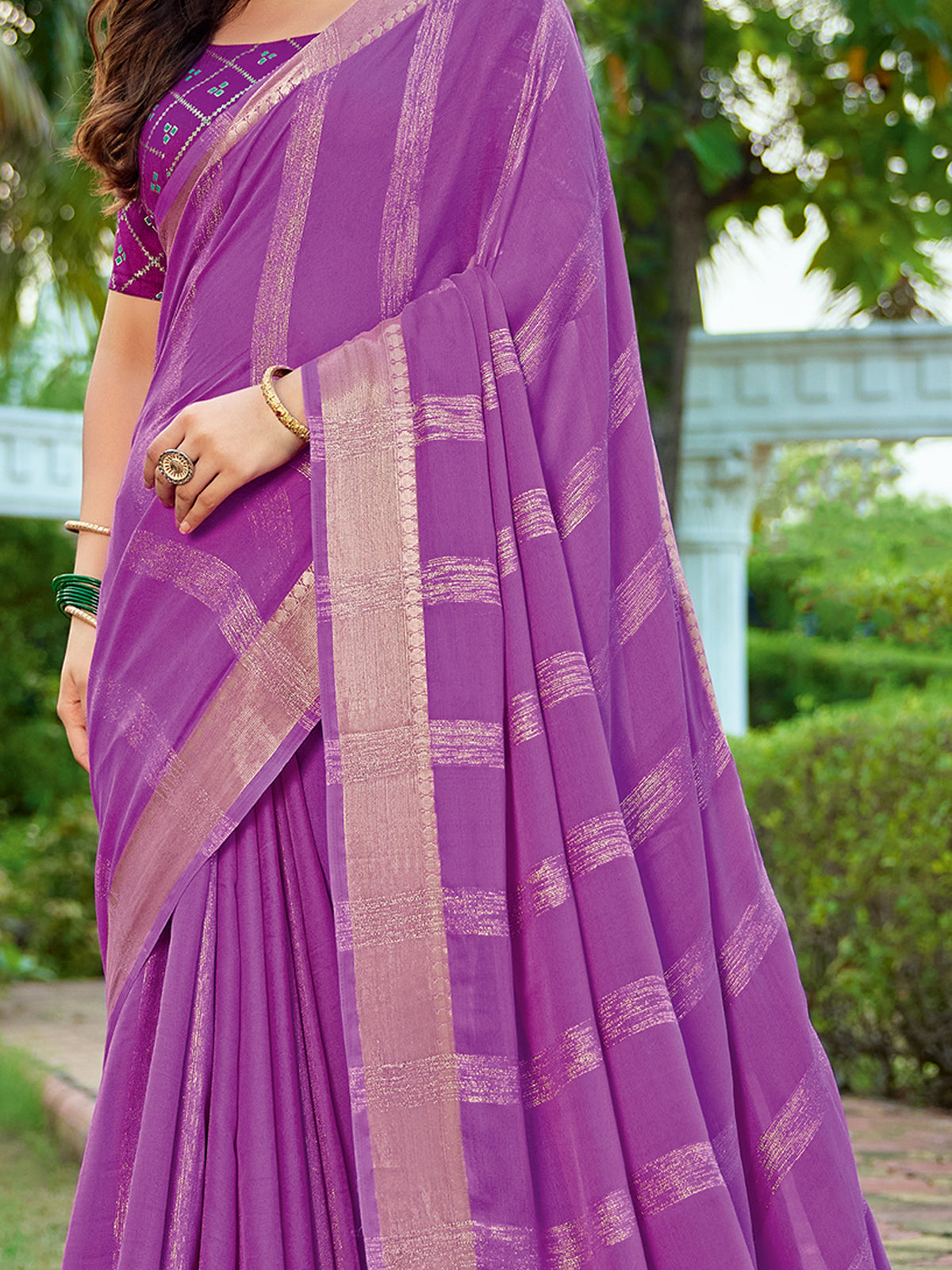 Lavender Georgette saree – detail view 3