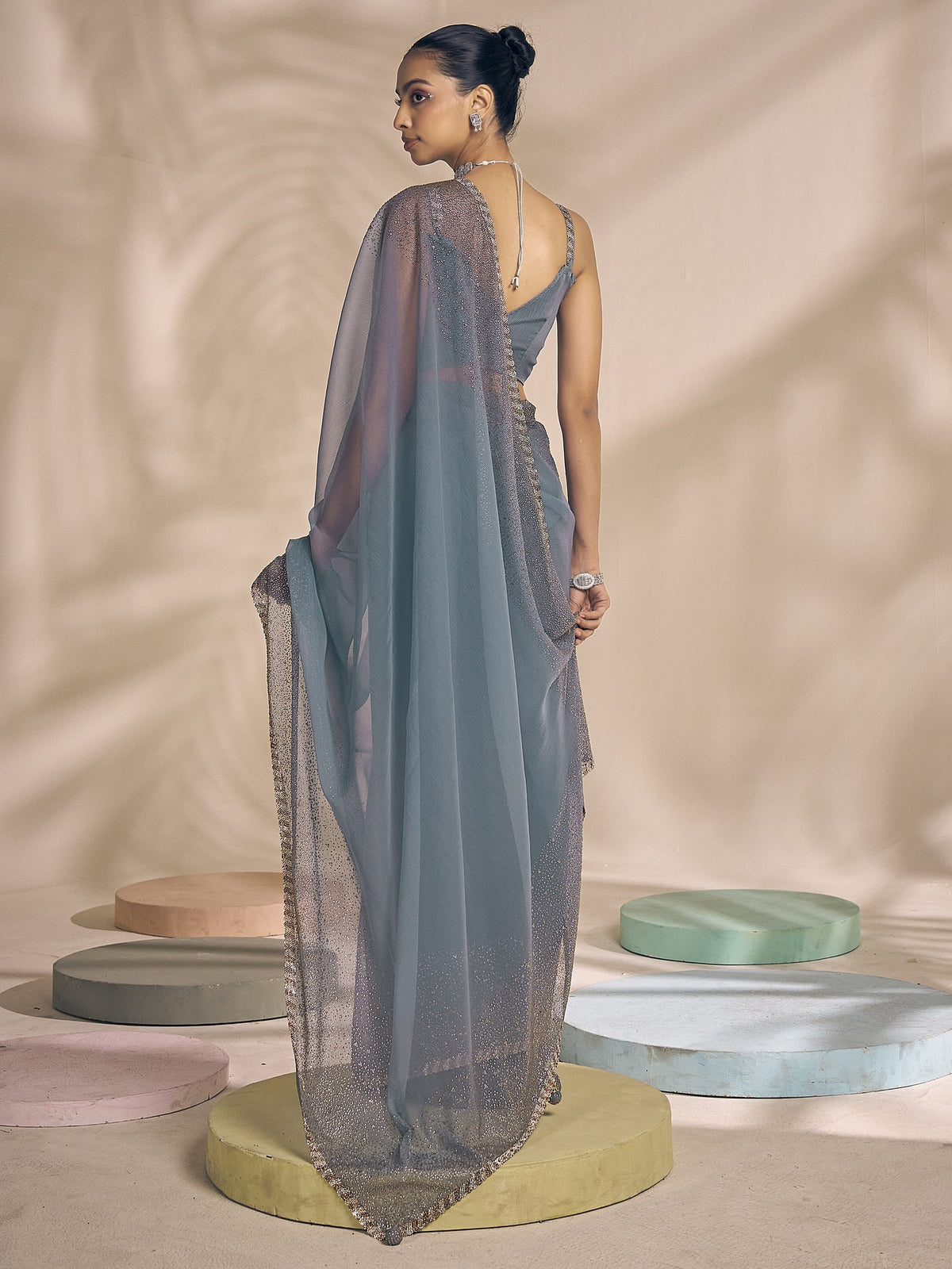 Light Blue chiffon saree view 2