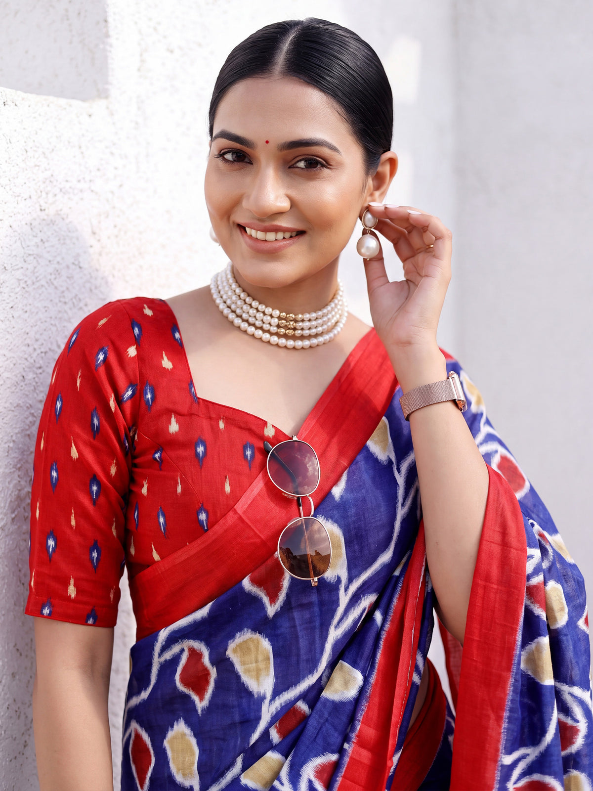 Navy Blue Cotton saree – detail view 4