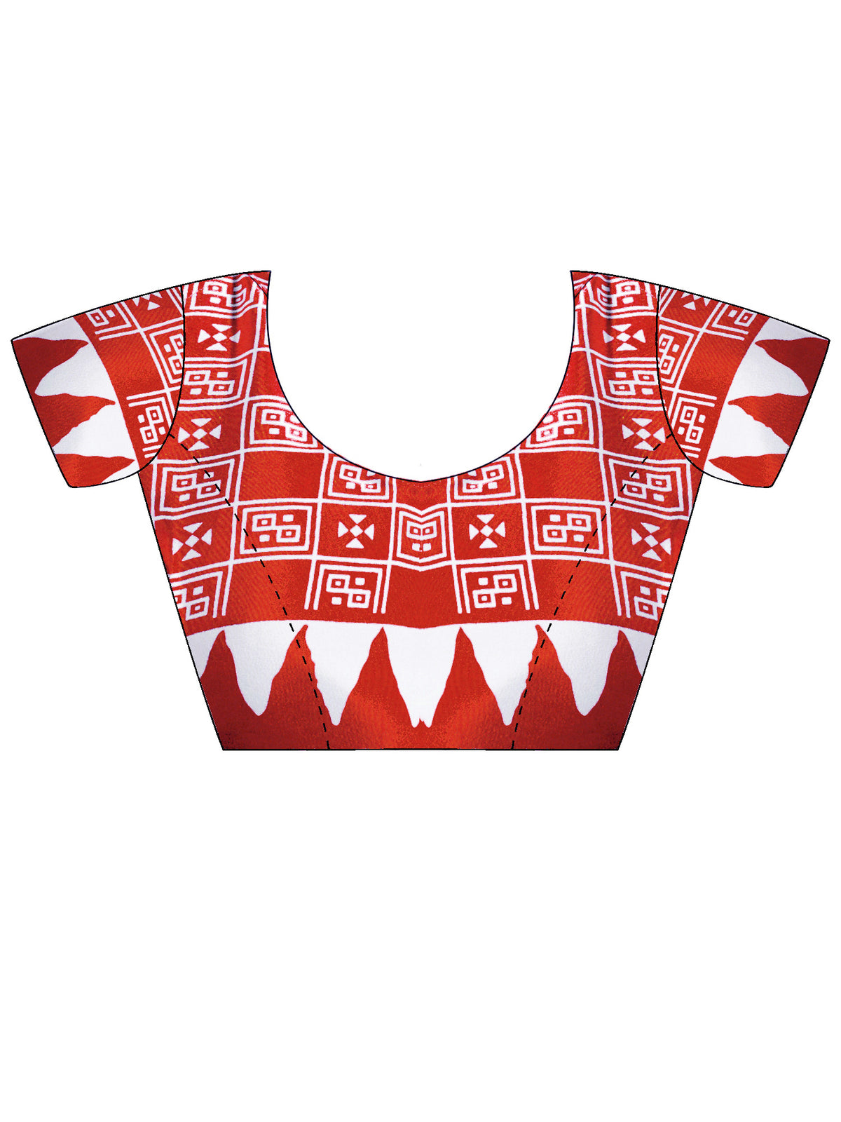 Unstitched red satin silk blouse piece with ethnic motif design