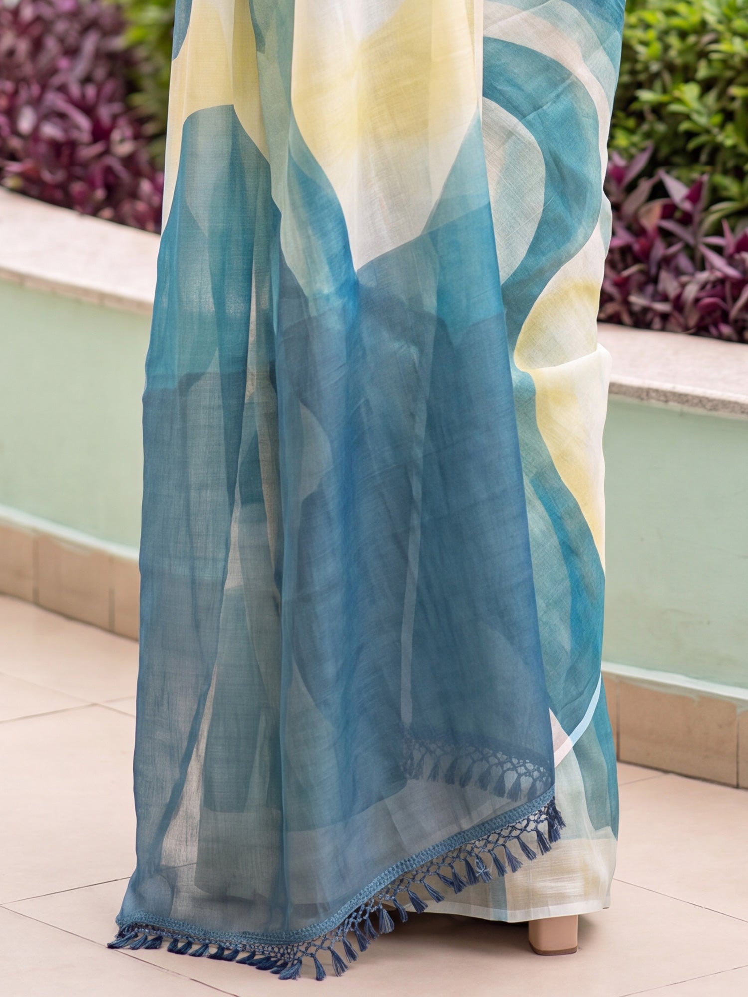 Teal Blue Cotton Silk saree – detail view 5