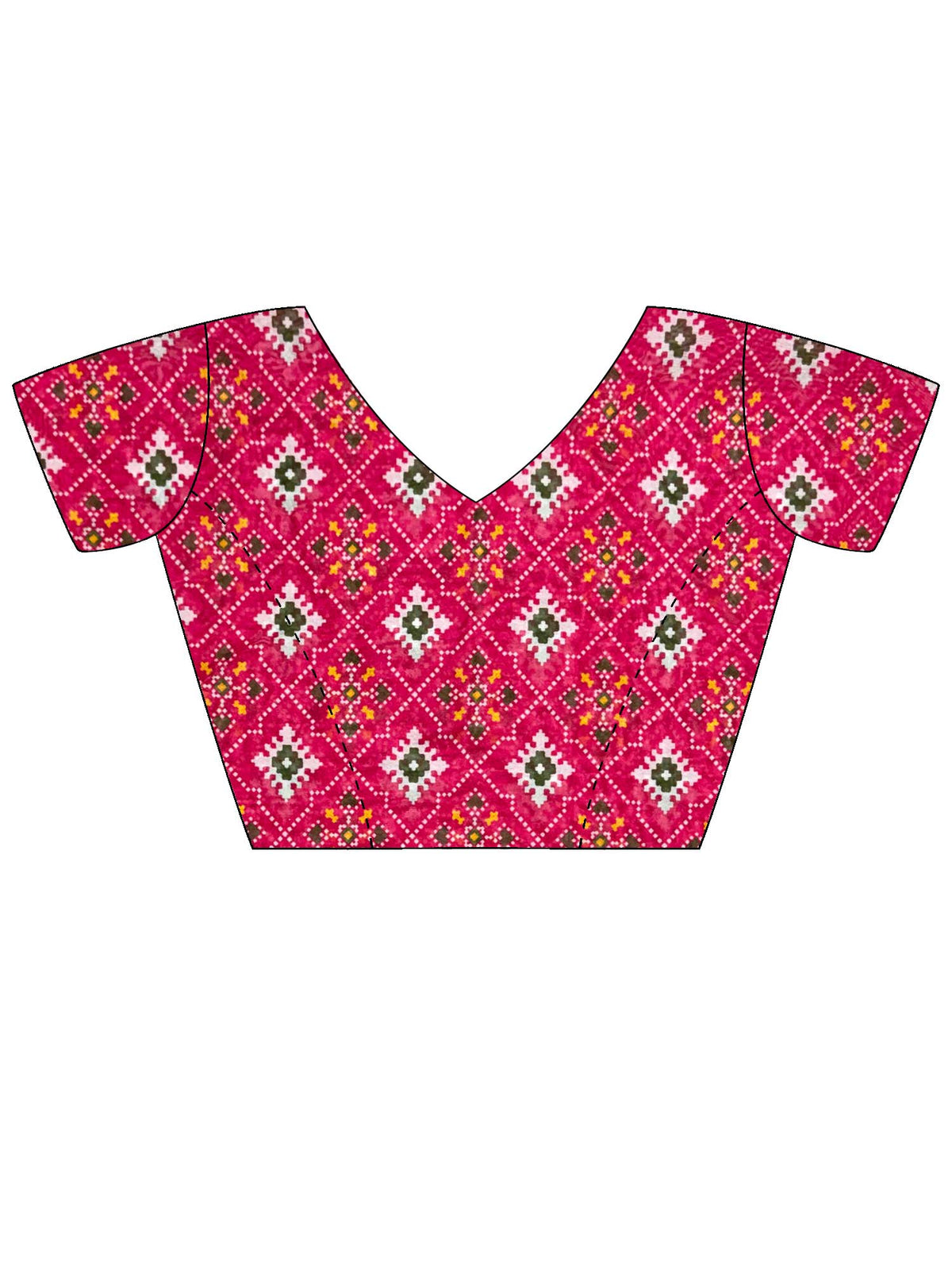 Unstitched pink satin blouse piece with ethnic motif design